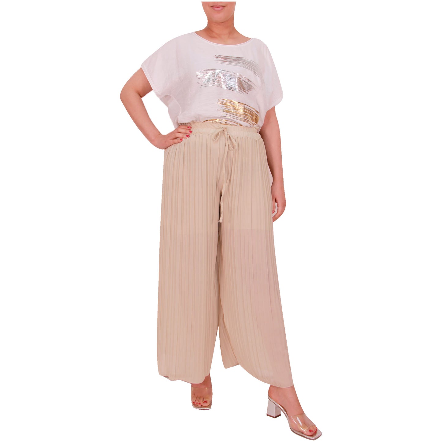 Flowy and Chic: Women's Pleated Palazzo Pants with Wide Legs and Chiffon Fabric for Office and Casual Wear