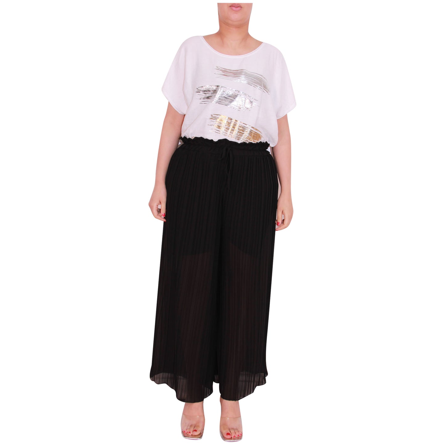 Flowy and Chic: Women's Pleated Palazzo Pants with Wide Legs and Chiffon Fabric for Office and Casual Wear