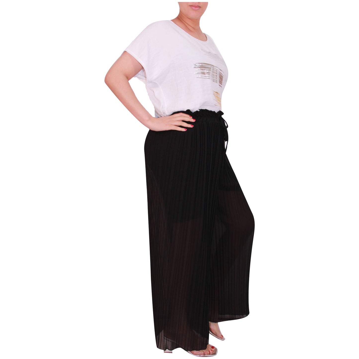 Flowy and Chic: Women's Pleated Palazzo Pants with Wide Legs and Chiffon Fabric for Office and Casual Wear