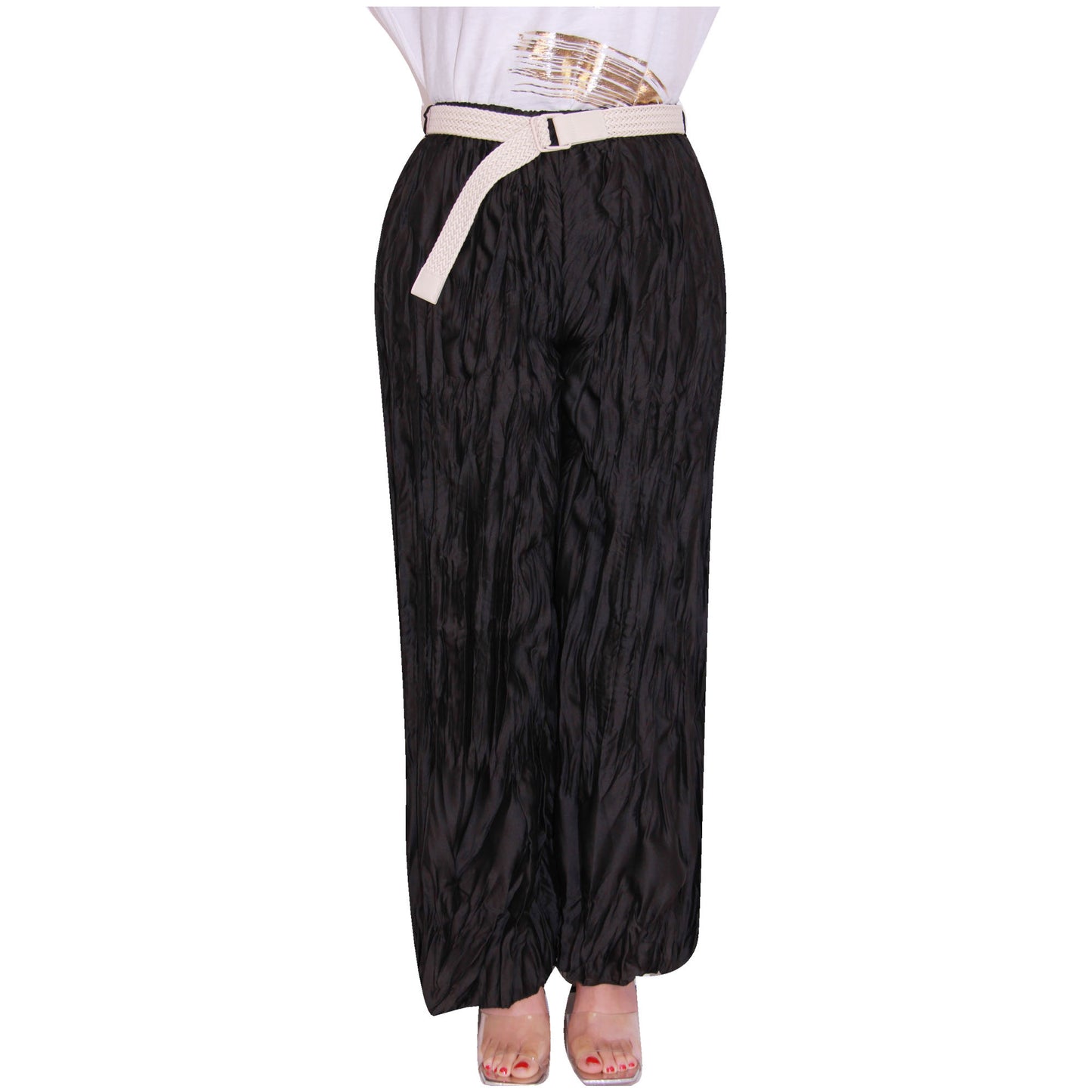 Crinkle Palazzo-broek voor dames met wijde pijpen