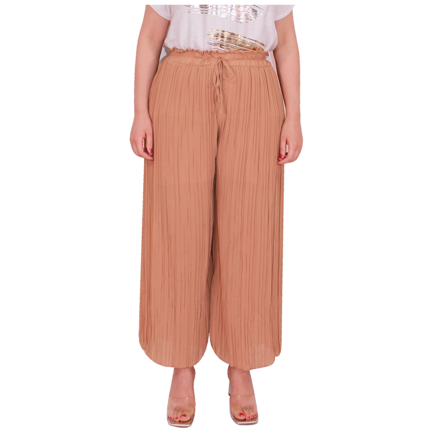 Flowy and Chic: Women's Pleated Palazzo Pants with Wide Legs and Chiffon Fabric for Office and Casual Wear