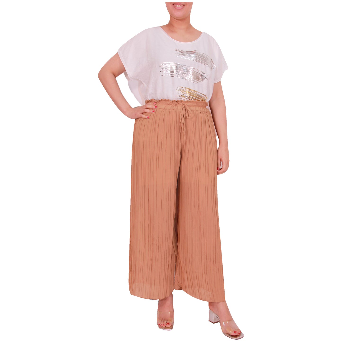 Flowy and Chic: Women's Pleated Palazzo Pants with Wide Legs and Chiffon Fabric for Office and Casual Wear