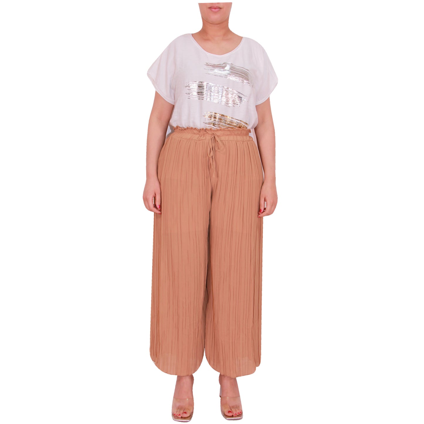 Flowy and Chic: Women's Pleated Palazzo Pants with Wide Legs and Chiffon Fabric for Office and Casual Wear