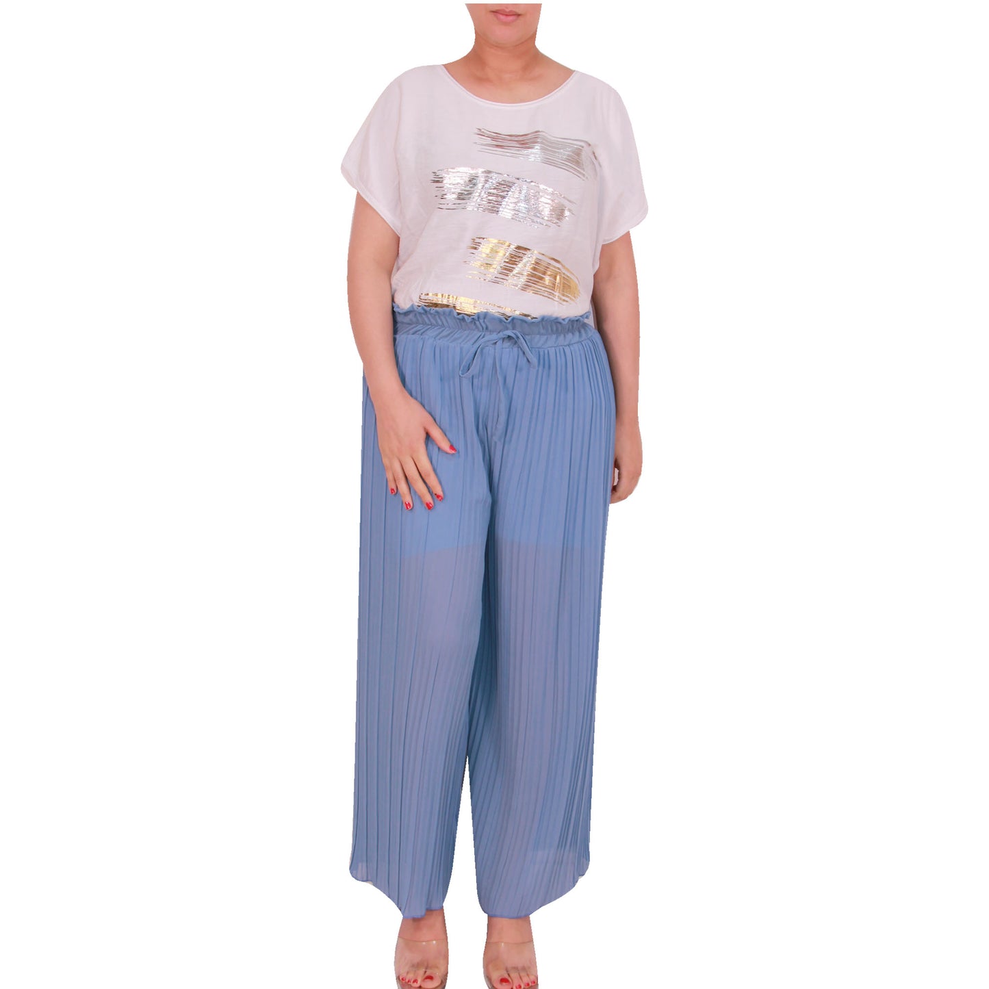 Flowy and Chic: Women's Pleated Palazzo Pants with Wide Legs and Chiffon Fabric for Office and Casual Wear