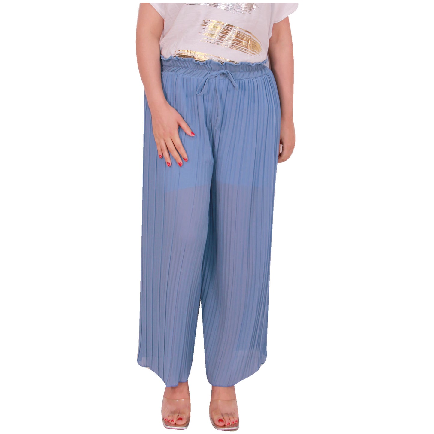 Flowy and Chic: Women's Pleated Palazzo Pants with Wide Legs and Chiffon Fabric for Office and Casual Wear