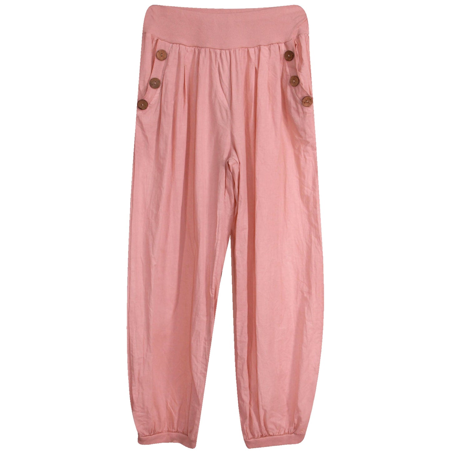 Sarouel en coton pour femme : taille élastiquée avec bouton en bois