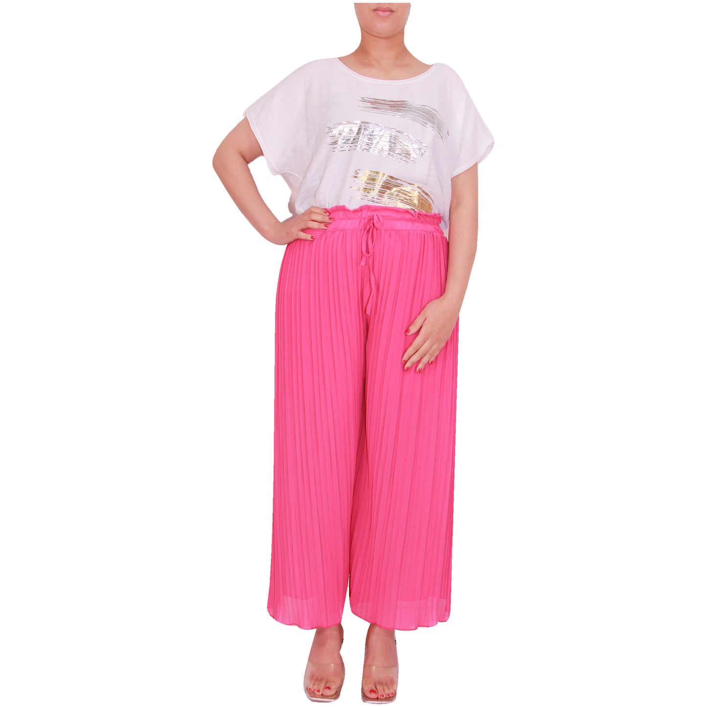Flowy and Chic: Women's Pleated Palazzo Pants with Wide Legs and Chiffon Fabric for Office and Casual Wear