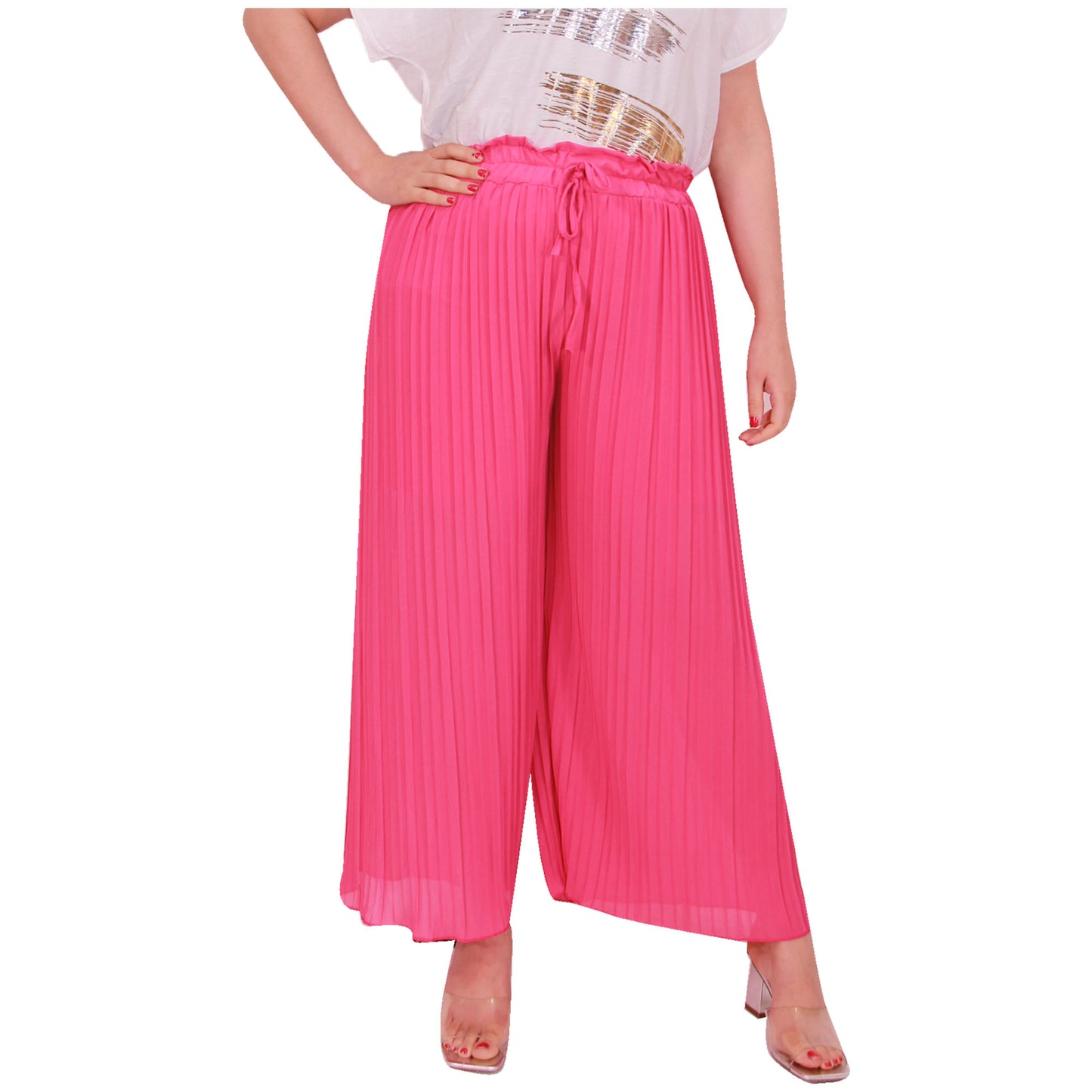 Flowy and Chic: Women's Pleated Palazzo Pants with Wide Legs and Chiffon Fabric for Office and Casual Wear