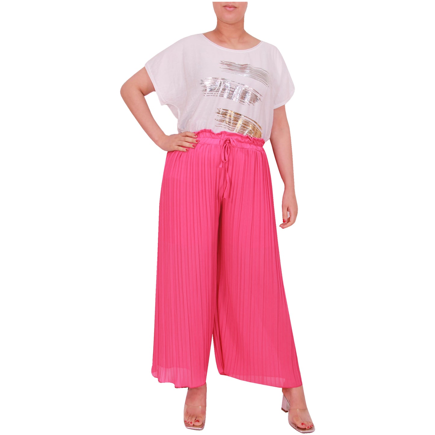 Flowy and Chic: Women's Pleated Palazzo Pants with Wide Legs and Chiffon Fabric for Office and Casual Wear