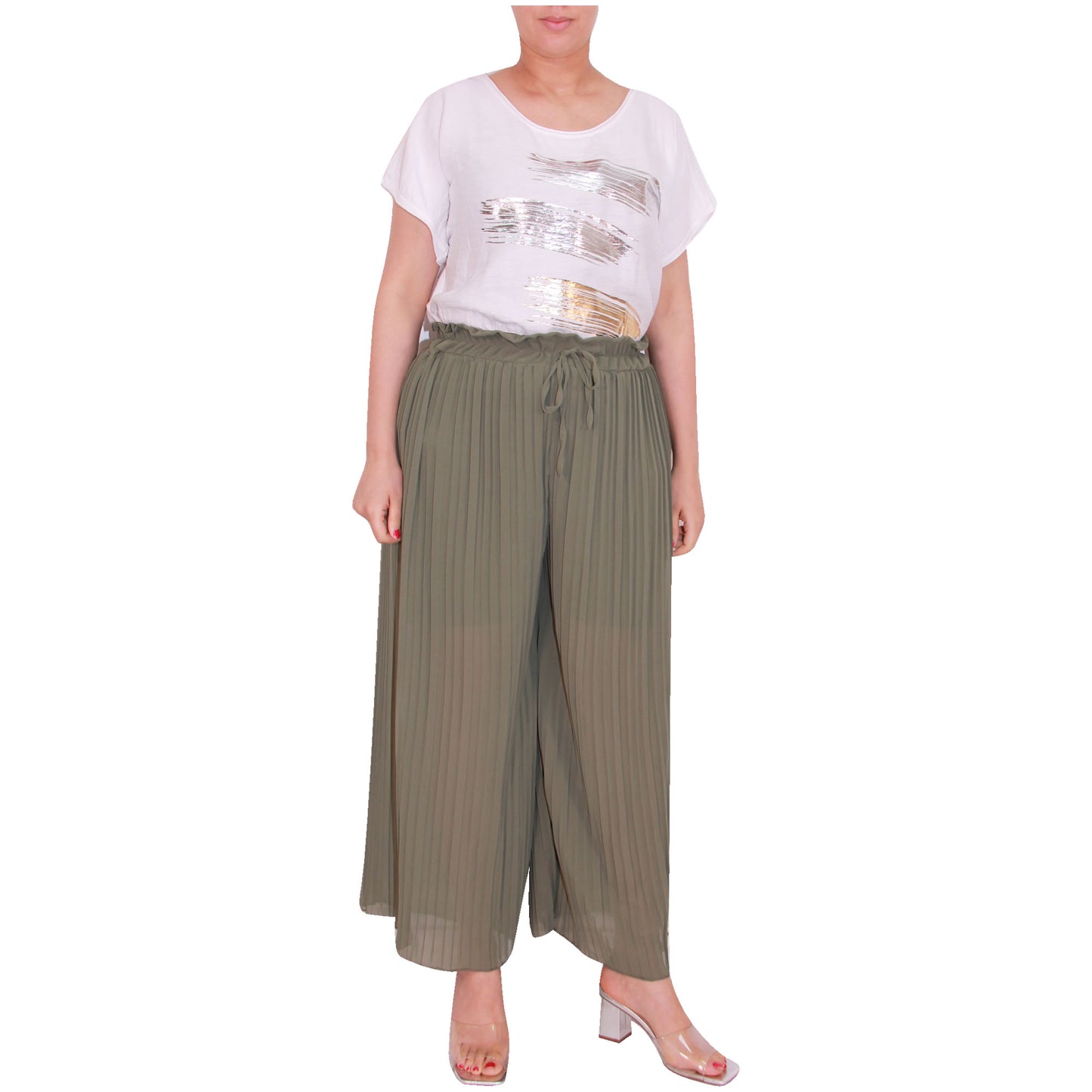 Flowy and Chic: Women's Pleated Palazzo Pants with Wide Legs and Chiffon Fabric for Office and Casual Wear