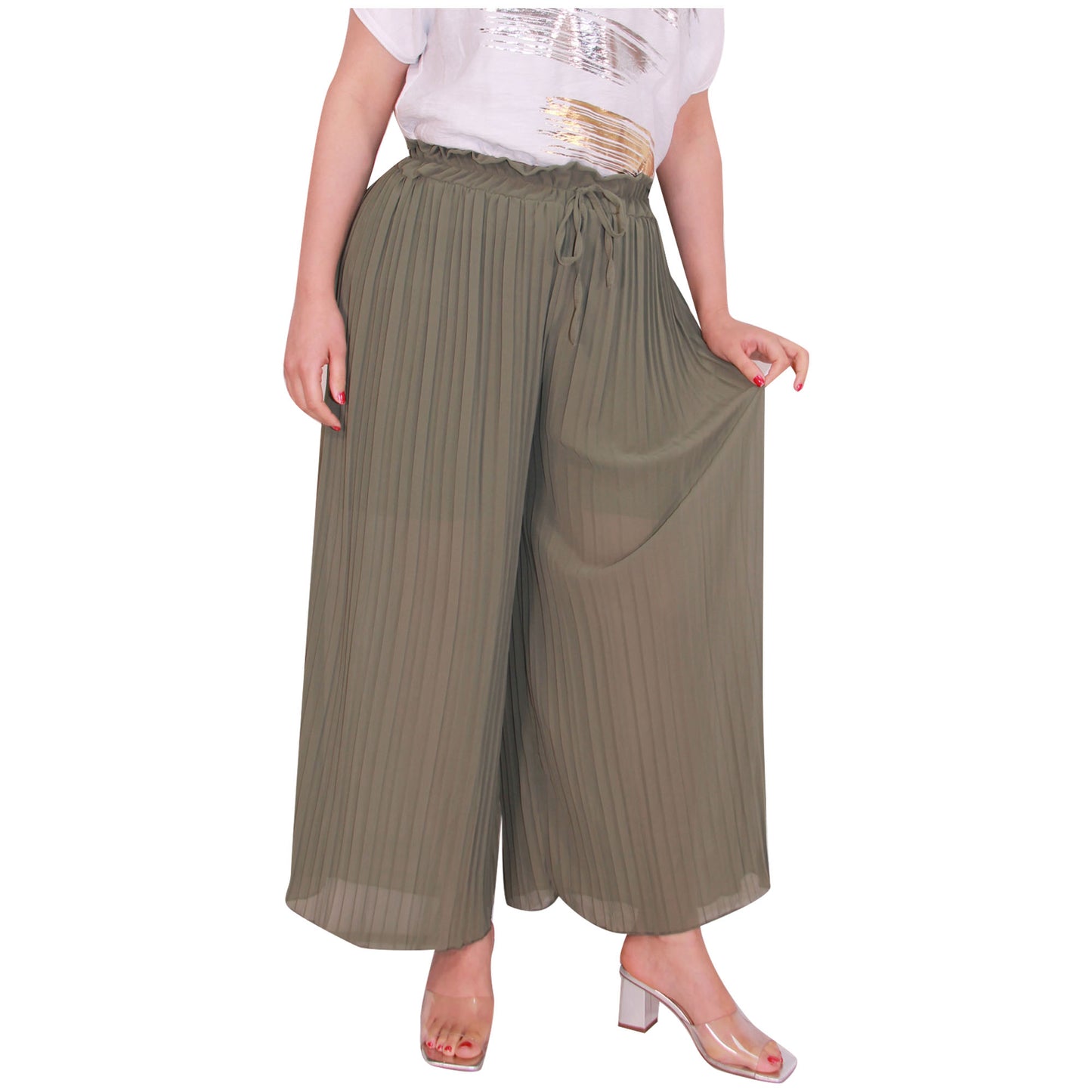 Flowy and Chic: Women's Pleated Palazzo Pants with Wide Legs and Chiffon Fabric for Office and Casual Wear