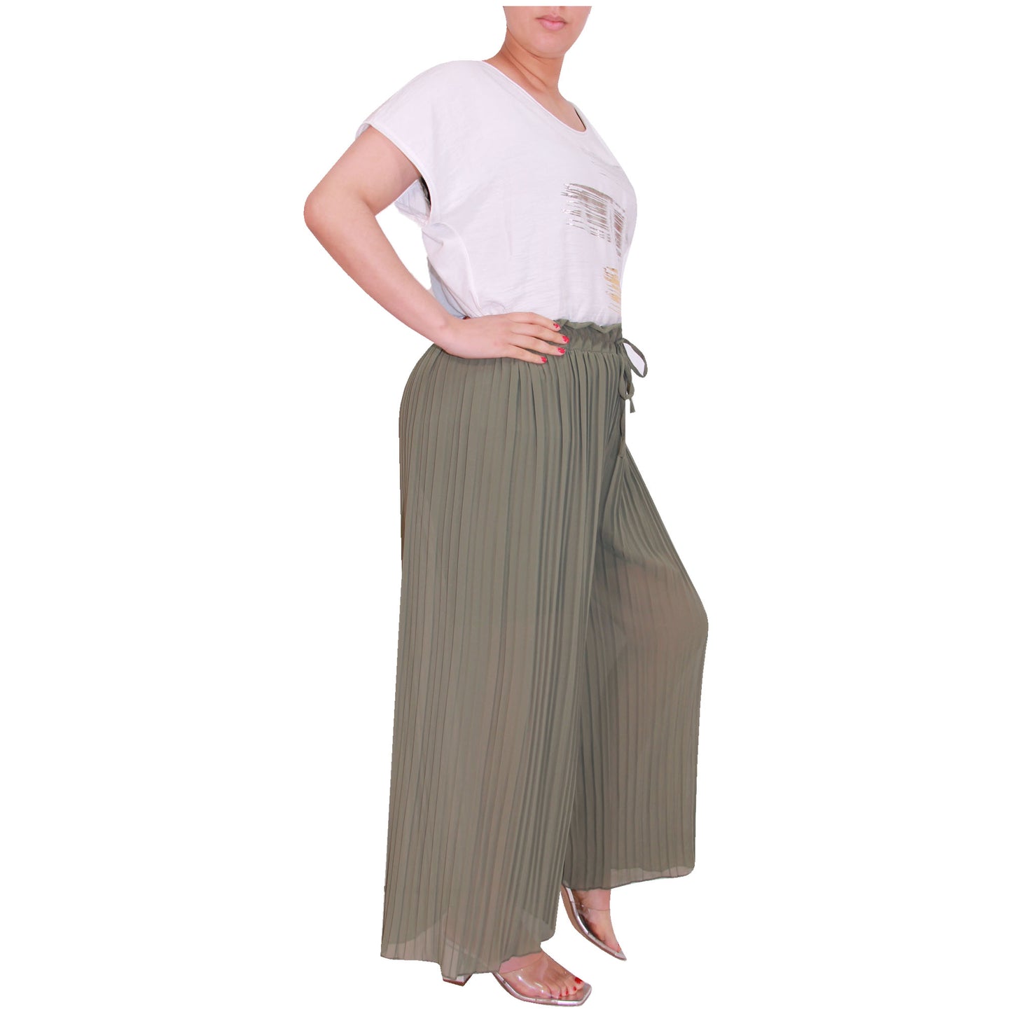 Flowy and Chic: Women's Pleated Palazzo Pants with Wide Legs and Chiffon Fabric for Office and Casual Wear