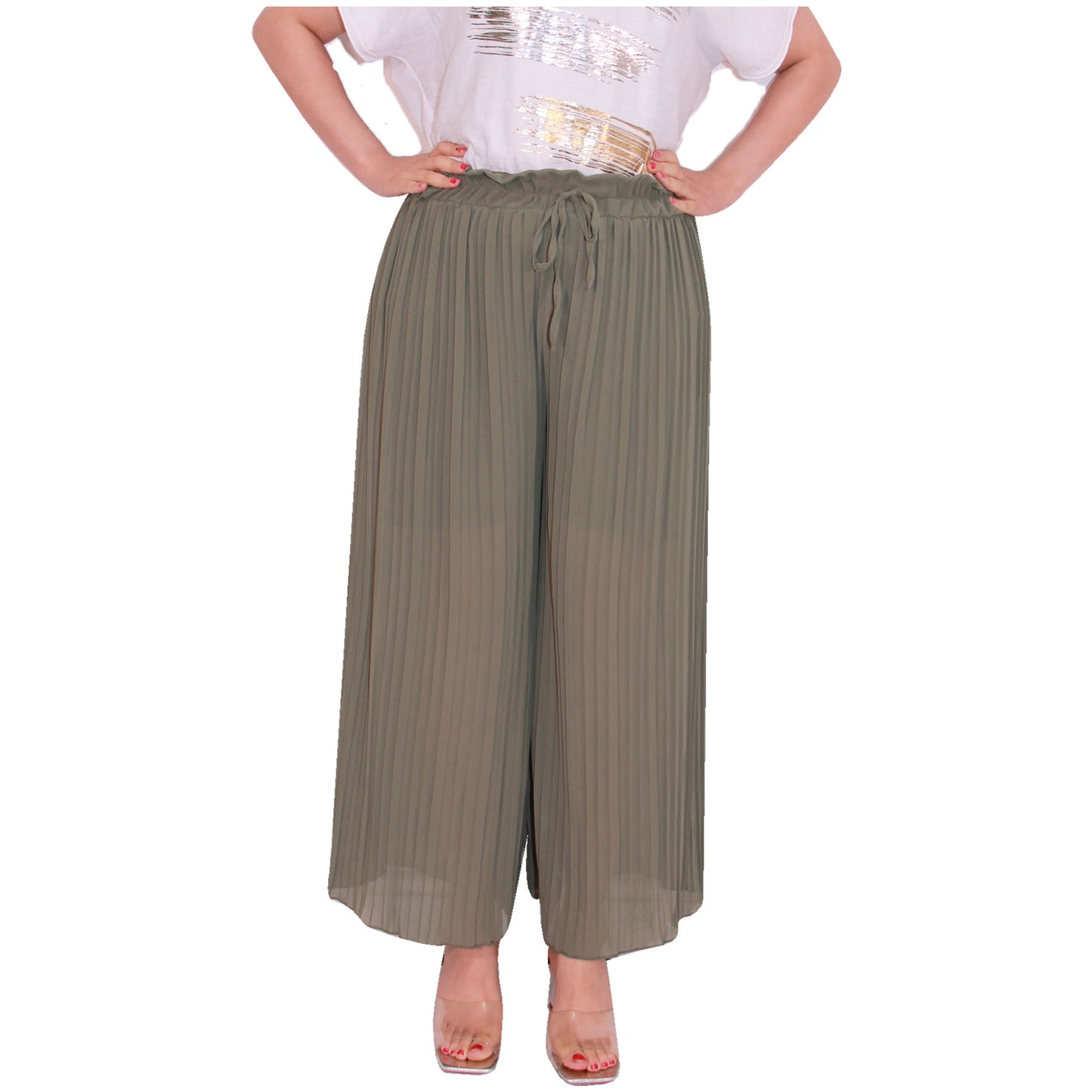 Flowy and Chic: Women's Pleated Palazzo Pants with Wide Legs and Chiffon Fabric for Office and Casual Wear