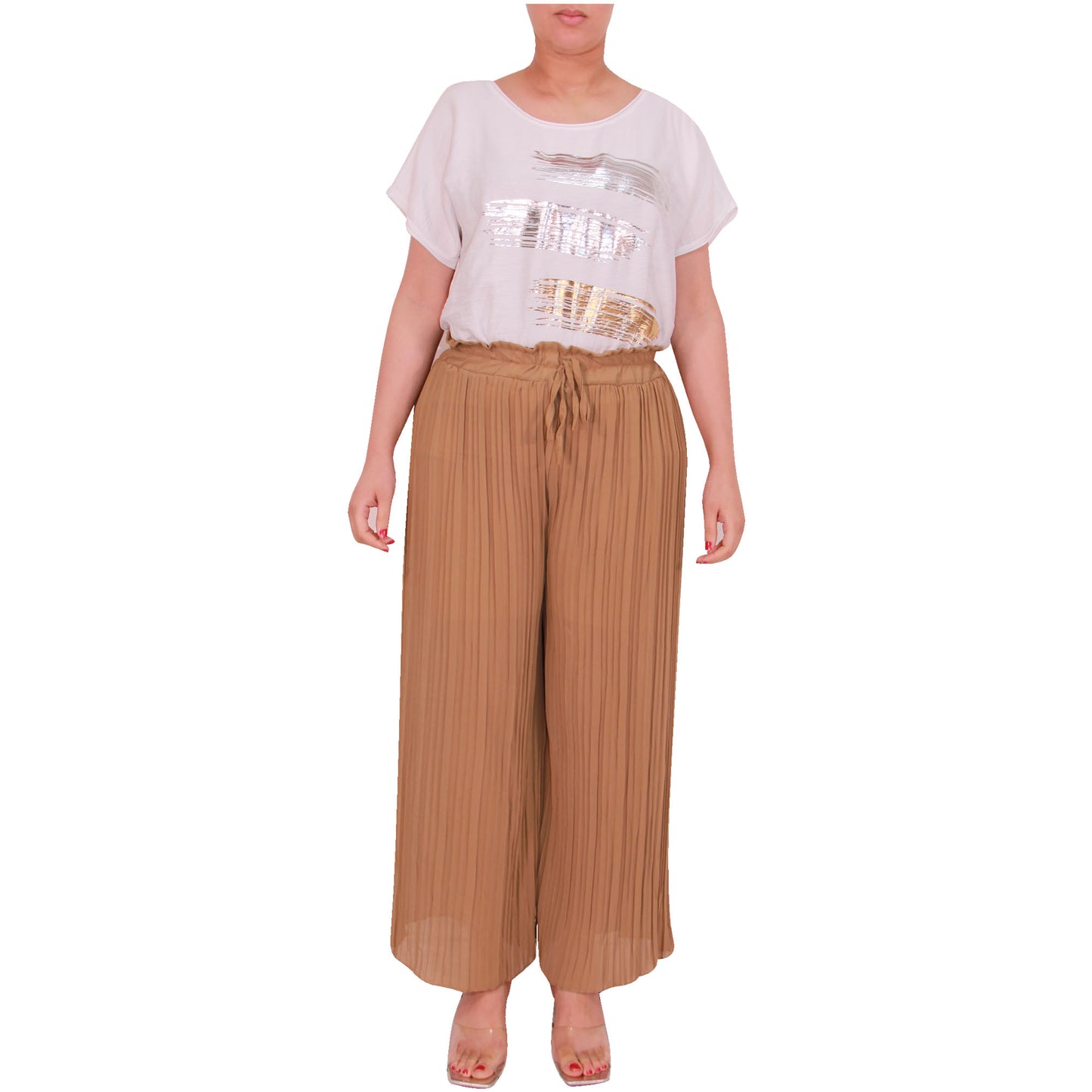 Flowy and Chic: Women's Pleated Palazzo Pants with Wide Legs and Chiffon Fabric for Office and Casual Wear