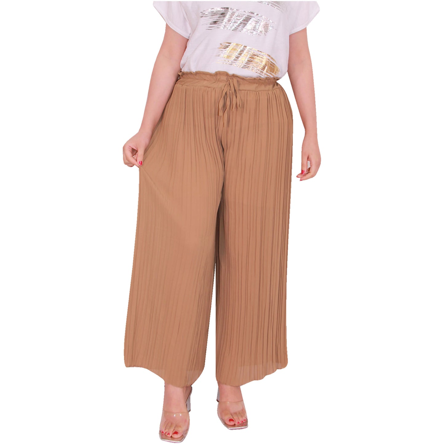 Flowy and Chic: Women's Pleated Palazzo Pants with Wide Legs and Chiffon Fabric for Office and Casual Wear