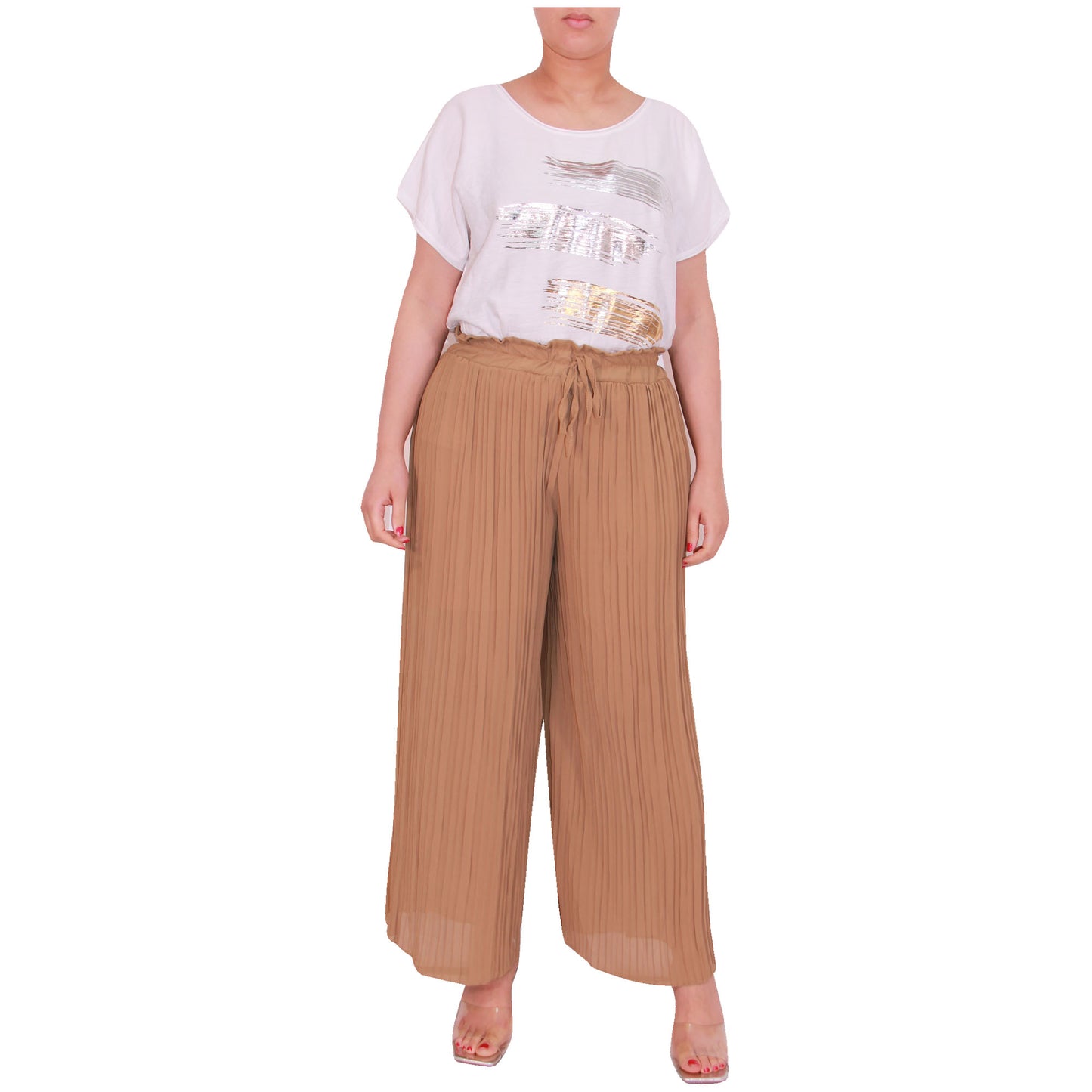 Flowy and Chic: Women's Pleated Palazzo Pants with Wide Legs and Chiffon Fabric for Office and Casual Wear
