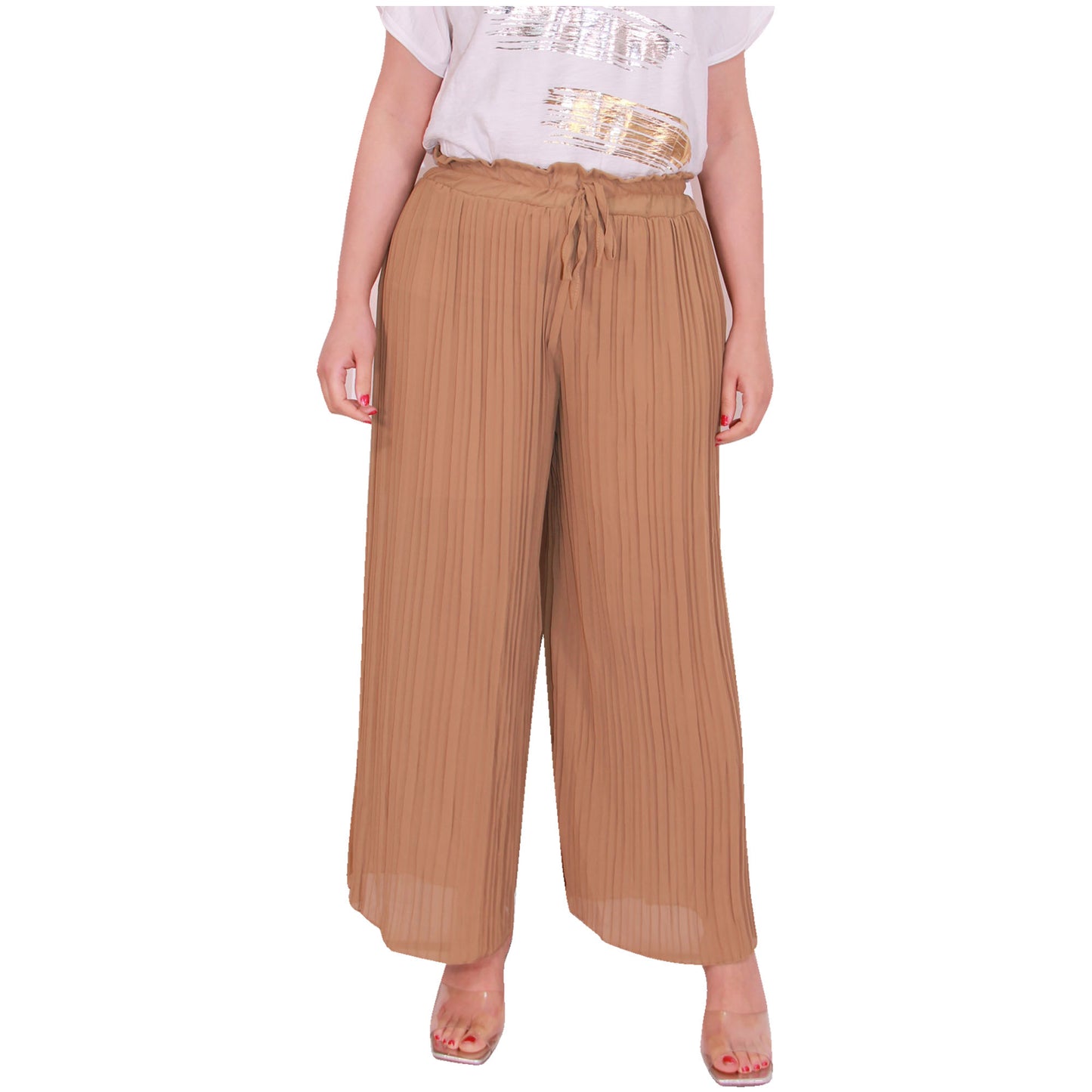 Flowy and Chic: Women's Pleated Palazzo Pants with Wide Legs and Chiffon Fabric for Office and Casual Wear