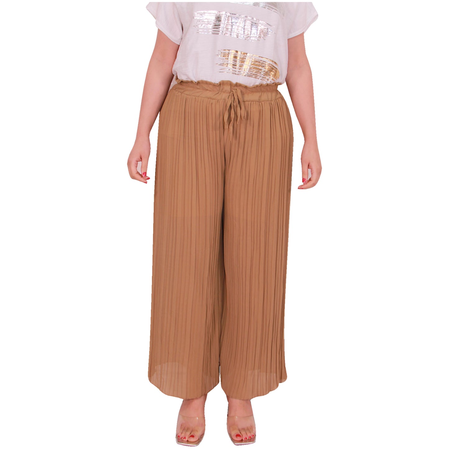 Flowy and Chic: Women's Pleated Palazzo Pants with Wide Legs and Chiffon Fabric for Office and Casual Wear