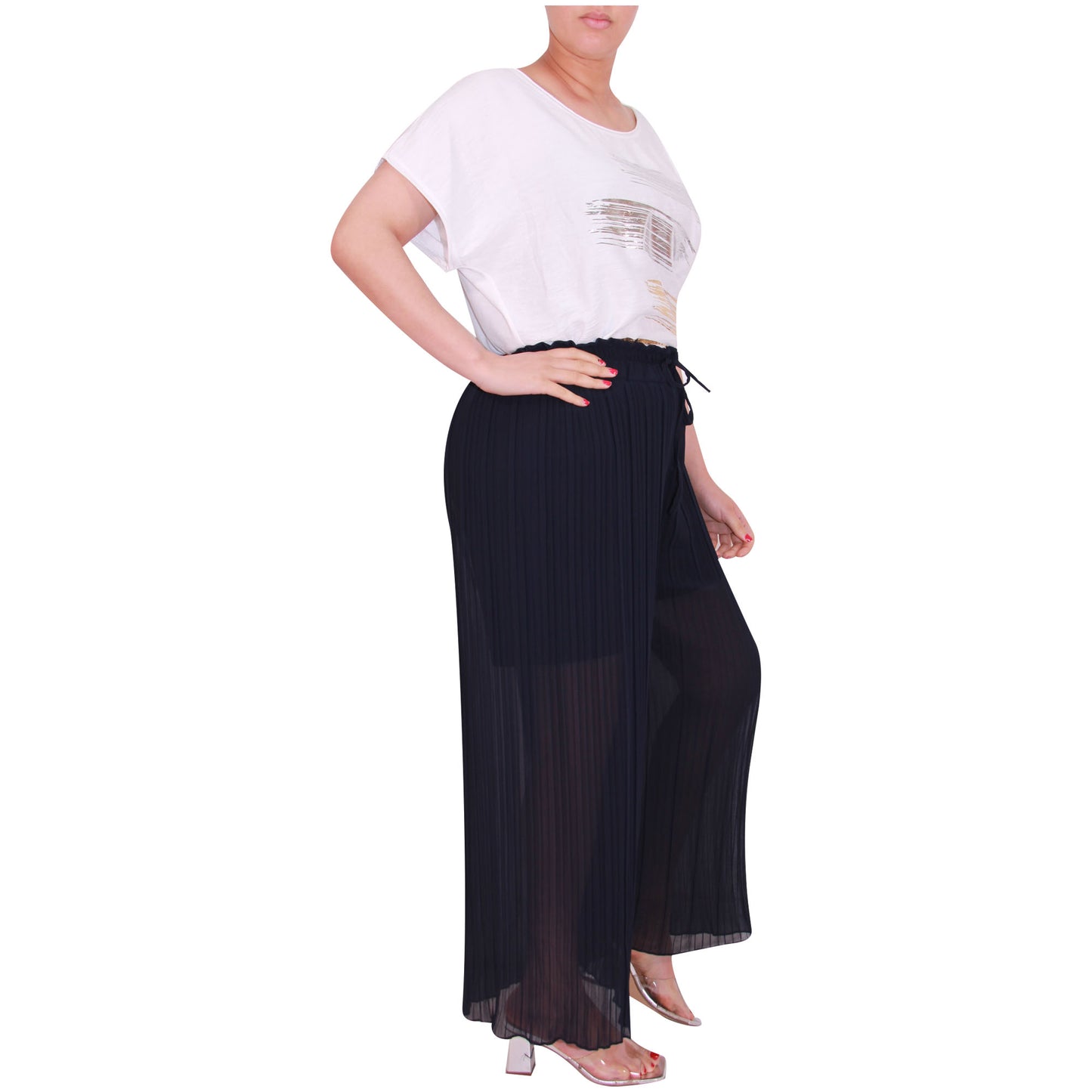 Flowy and Chic: Women's Pleated Palazzo Pants with Wide Legs and Chiffon Fabric for Office and Casual Wear