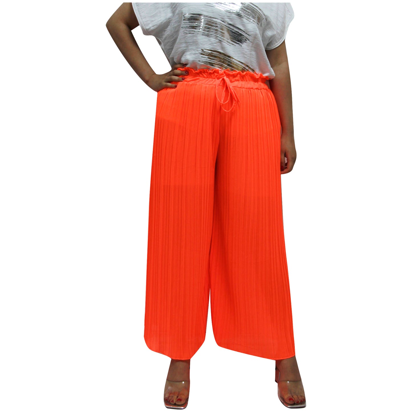 Flowy and Chic: Women's Pleated Palazzo Pants with Wide Legs and Chiffon Fabric for Office and Casual Wear