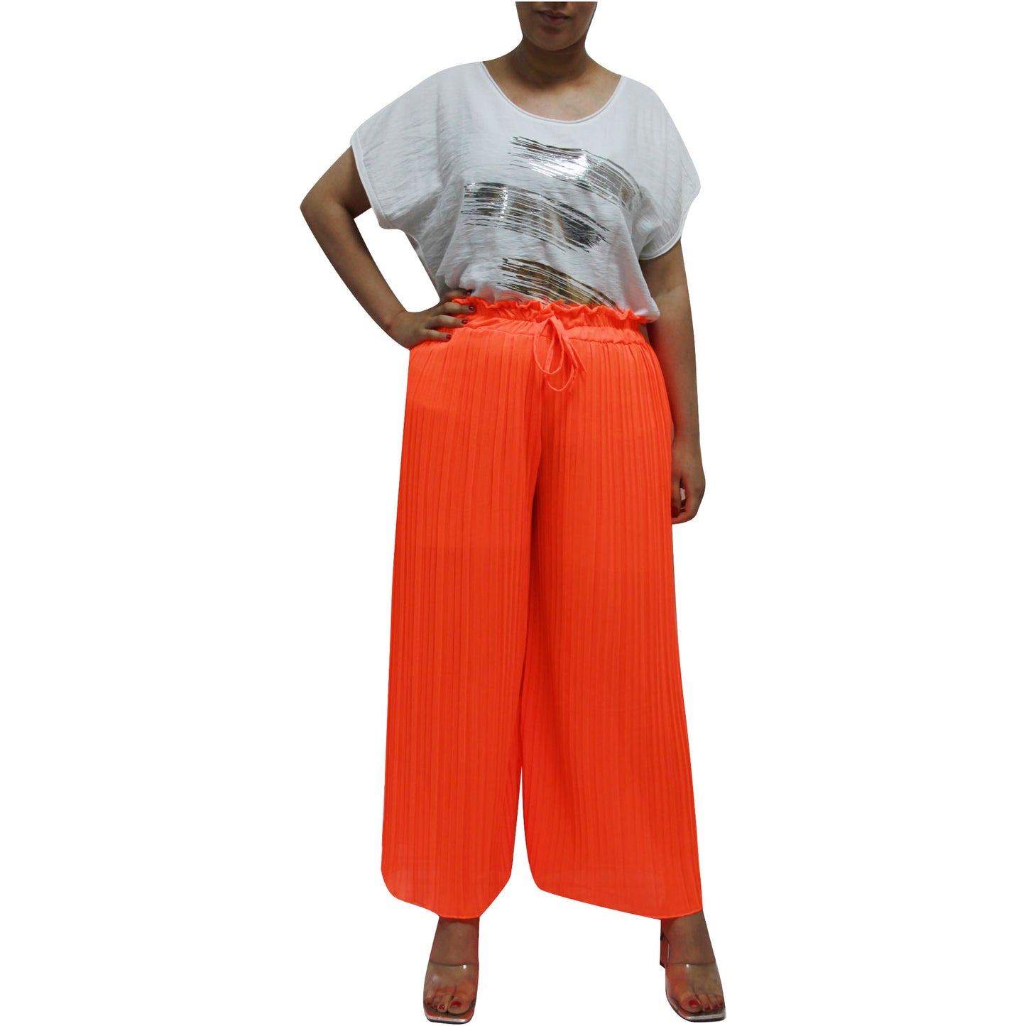 Flowy and Chic: Women's Pleated Palazzo Pants with Wide Legs and Chiffon Fabric for Office and Casual Wear