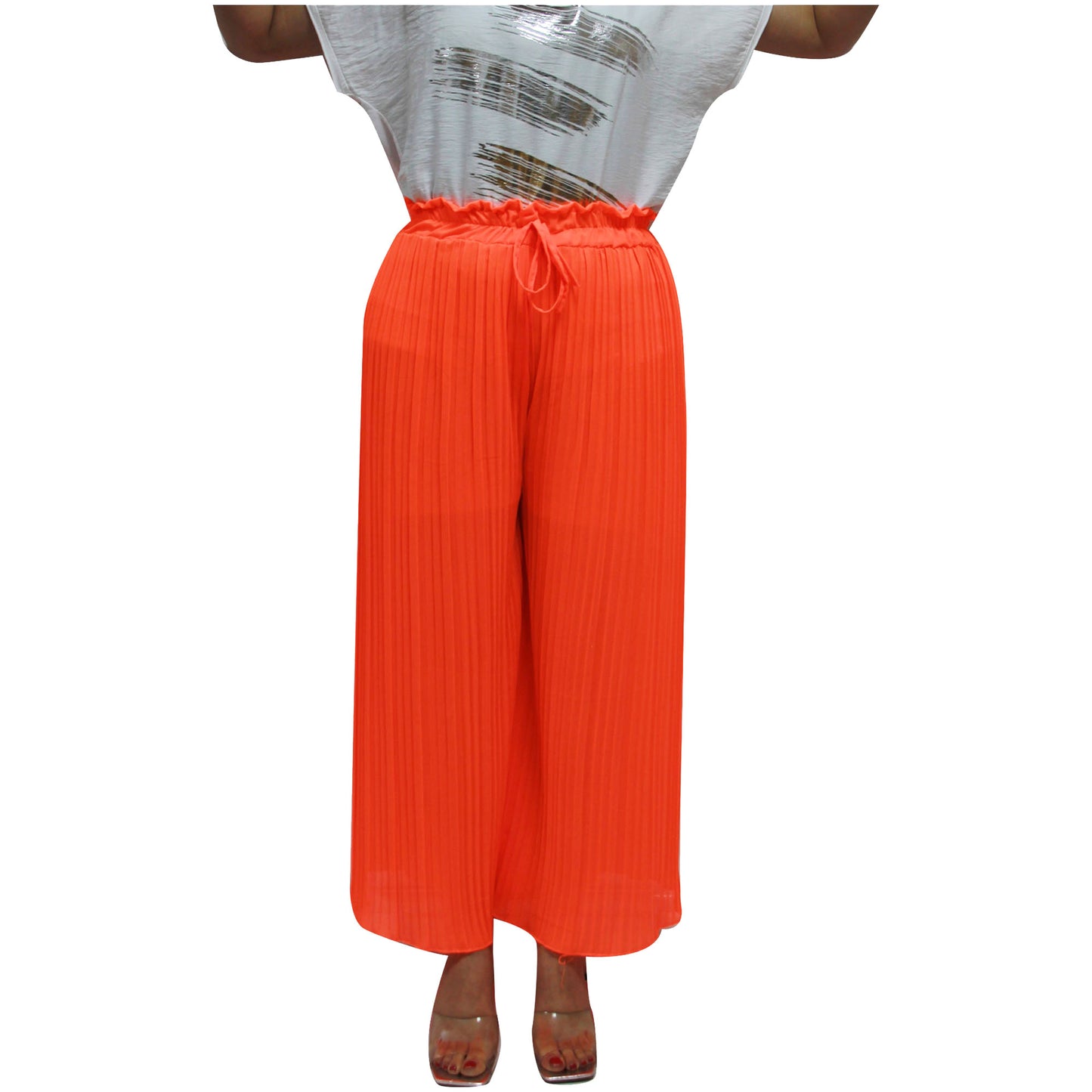 Flowy and Chic: Women's Pleated Palazzo Pants with Wide Legs and Chiffon Fabric for Office and Casual Wear