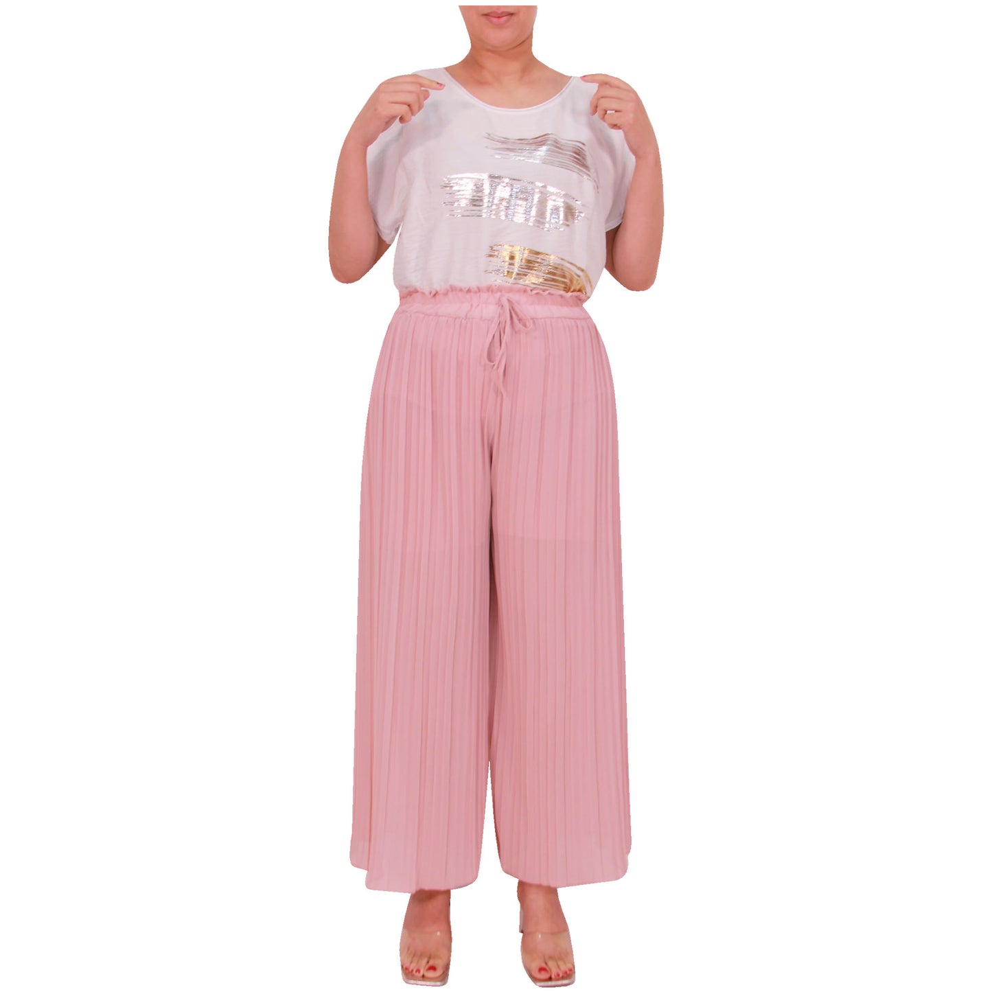 Flowy and Chic: Women's Pleated Palazzo Pants with Wide Legs and Chiffon Fabric for Office and Casual Wear