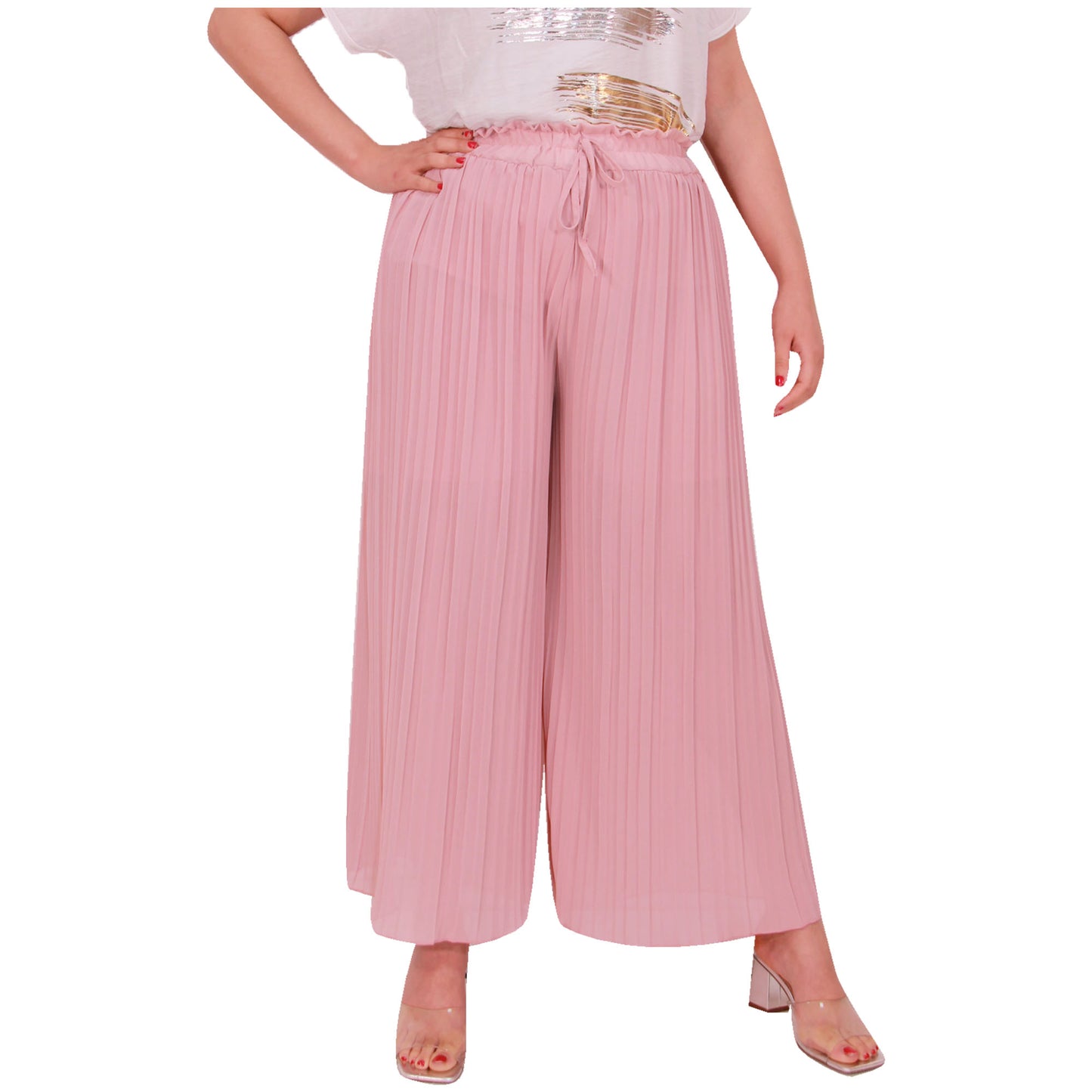 Flowy and Chic: Women's Pleated Palazzo Pants with Wide Legs and Chiffon Fabric for Office and Casual Wear
