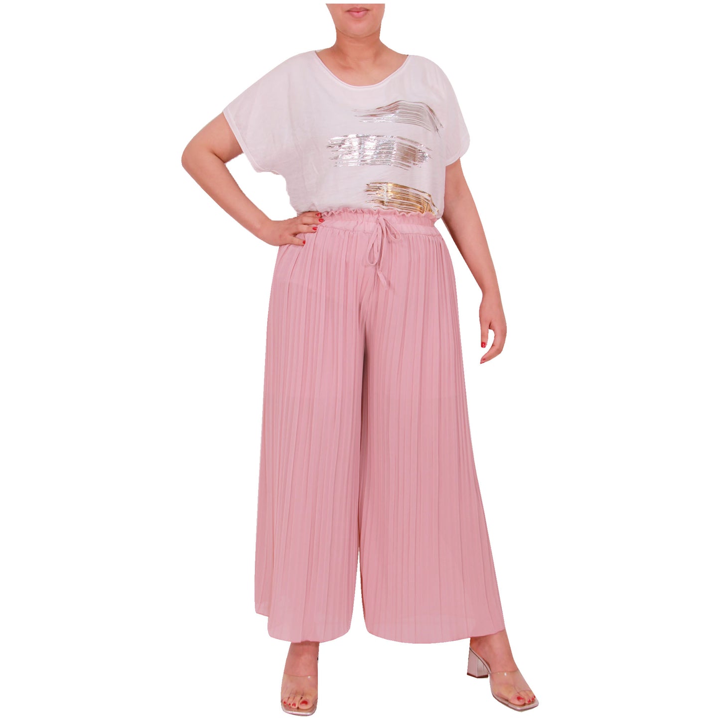 Flowy and Chic: Women's Pleated Palazzo Pants with Wide Legs and Chiffon Fabric for Office and Casual Wear