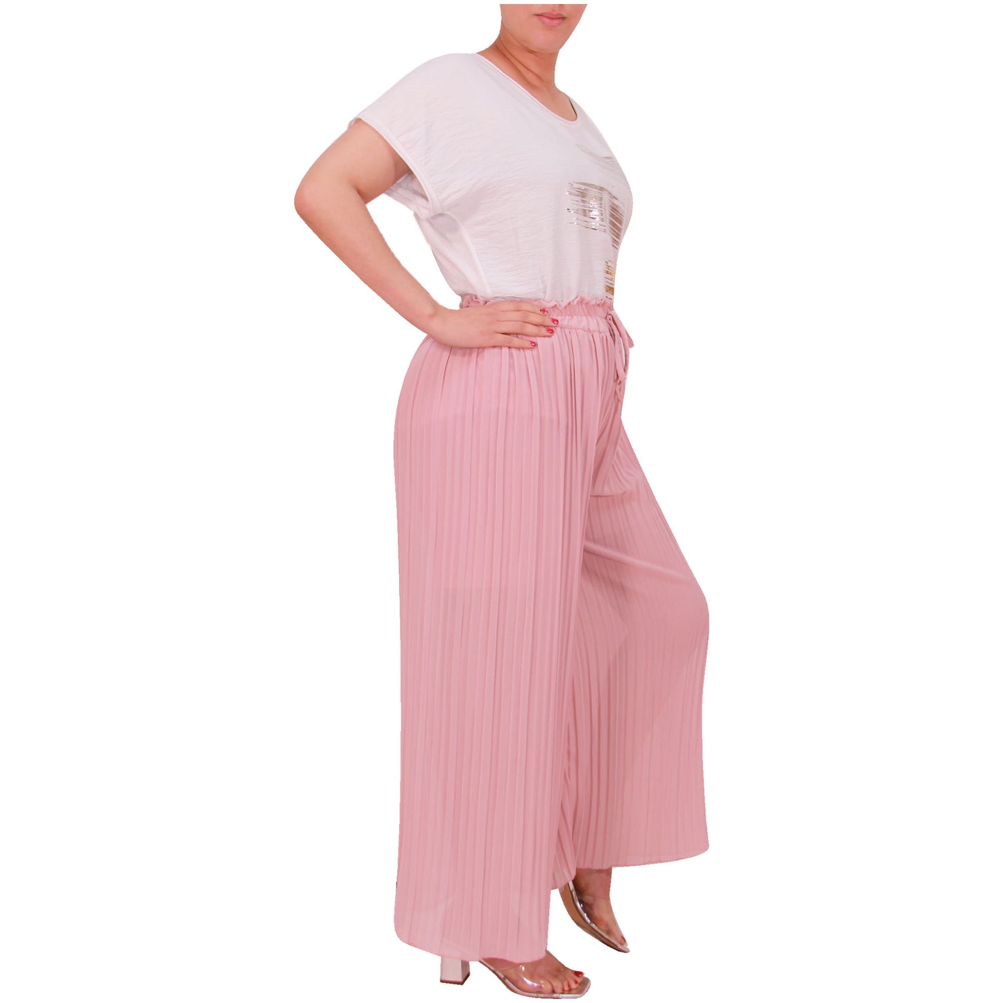 Flowy and Chic: Women's Pleated Palazzo Pants with Wide Legs and Chiffon Fabric for Office and Casual Wear