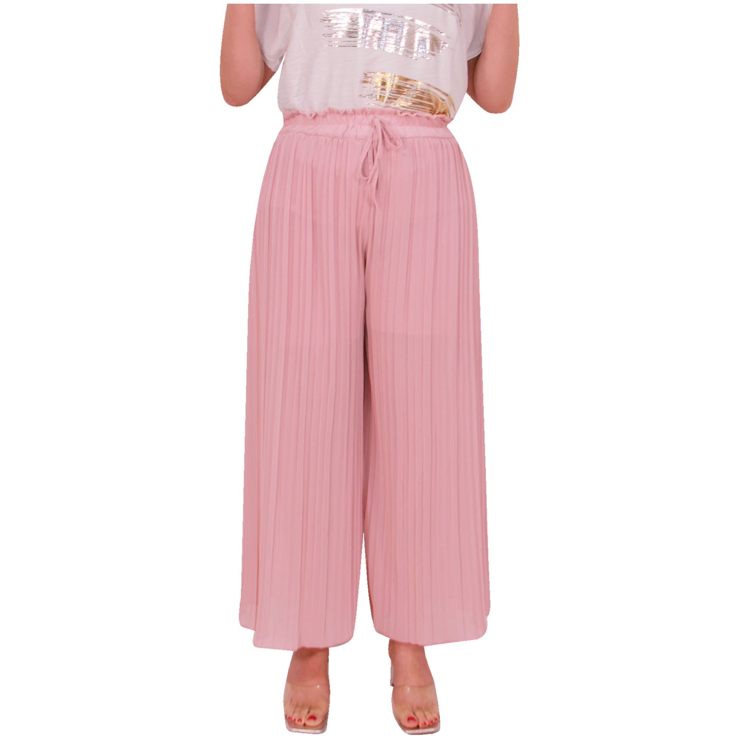 Flowy and Chic: Women's Pleated Palazzo Pants with Wide Legs and Chiffon Fabric for Office and Casual Wear