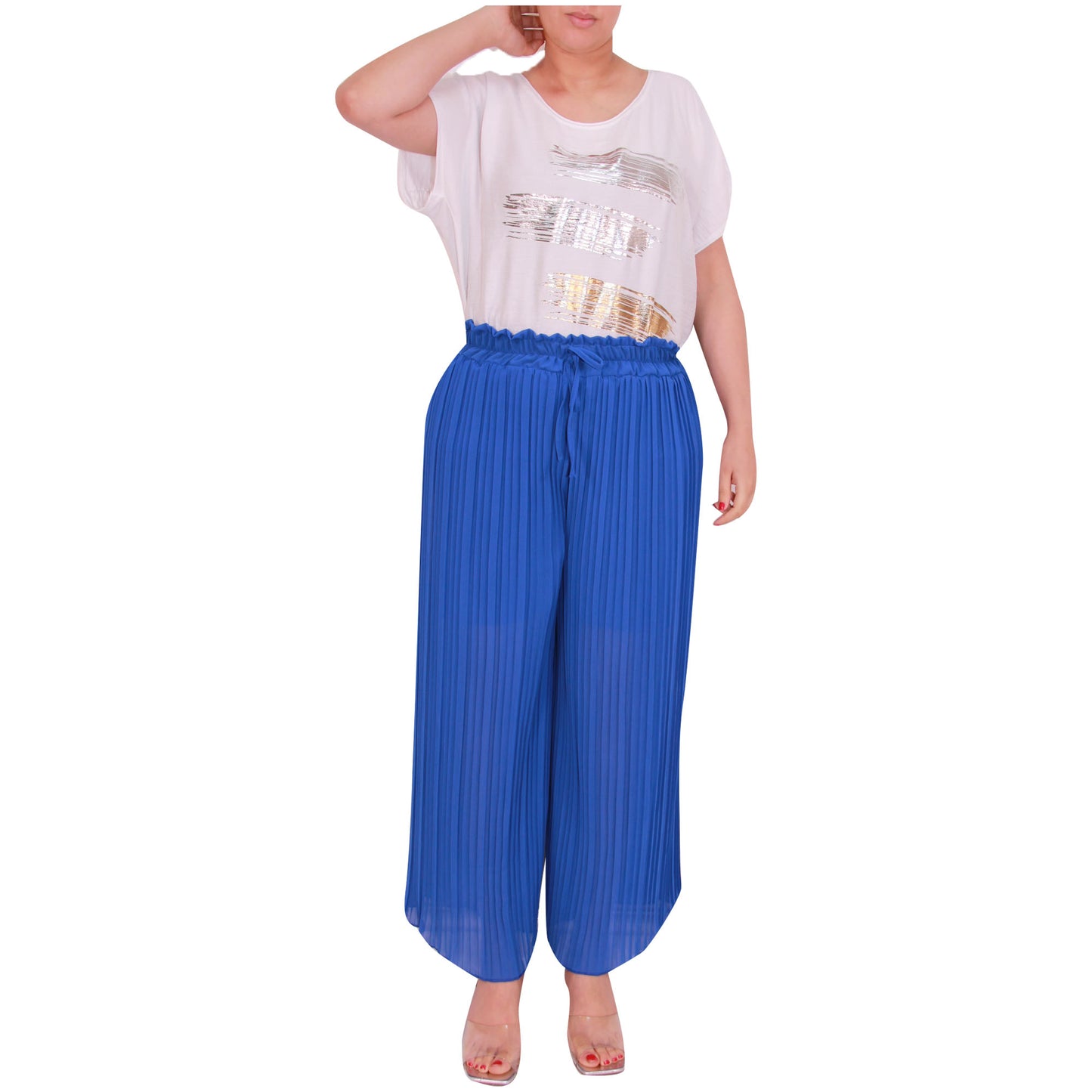 Flowy and Chic: Women's Pleated Palazzo Pants with Wide Legs and Chiffon Fabric for Office and Casual Wear