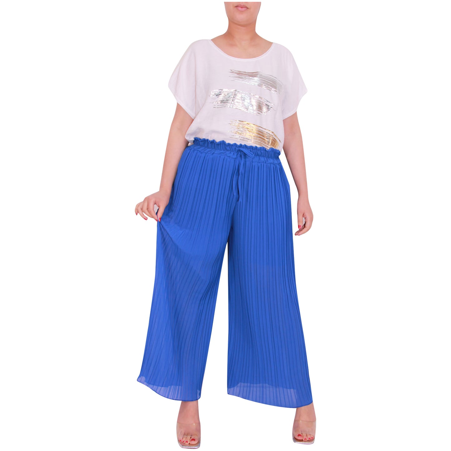 Flowy and Chic: Women's Pleated Palazzo Pants with Wide Legs and Chiffon Fabric for Office and Casual Wear