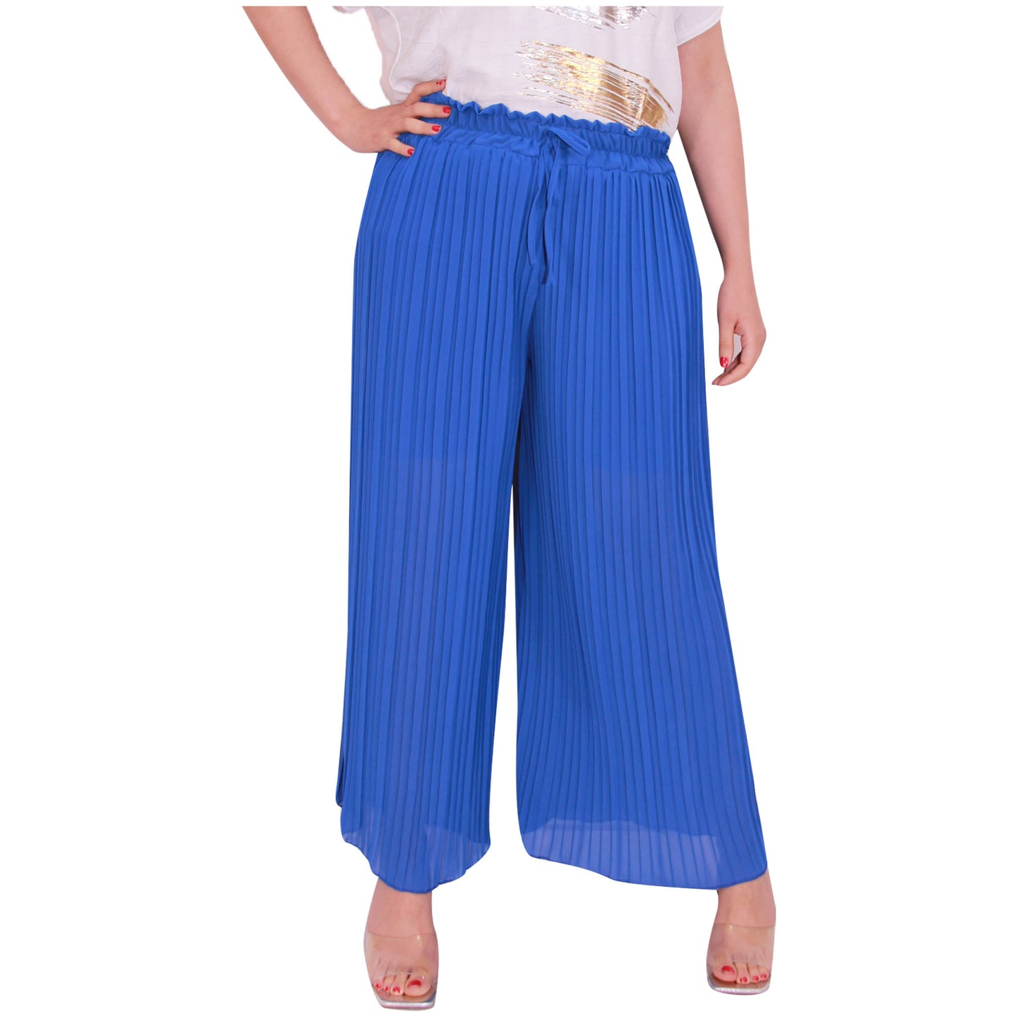 Flowy and Chic: Women's Pleated Palazzo Pants with Wide Legs and Chiffon Fabric for Office and Casual Wear
