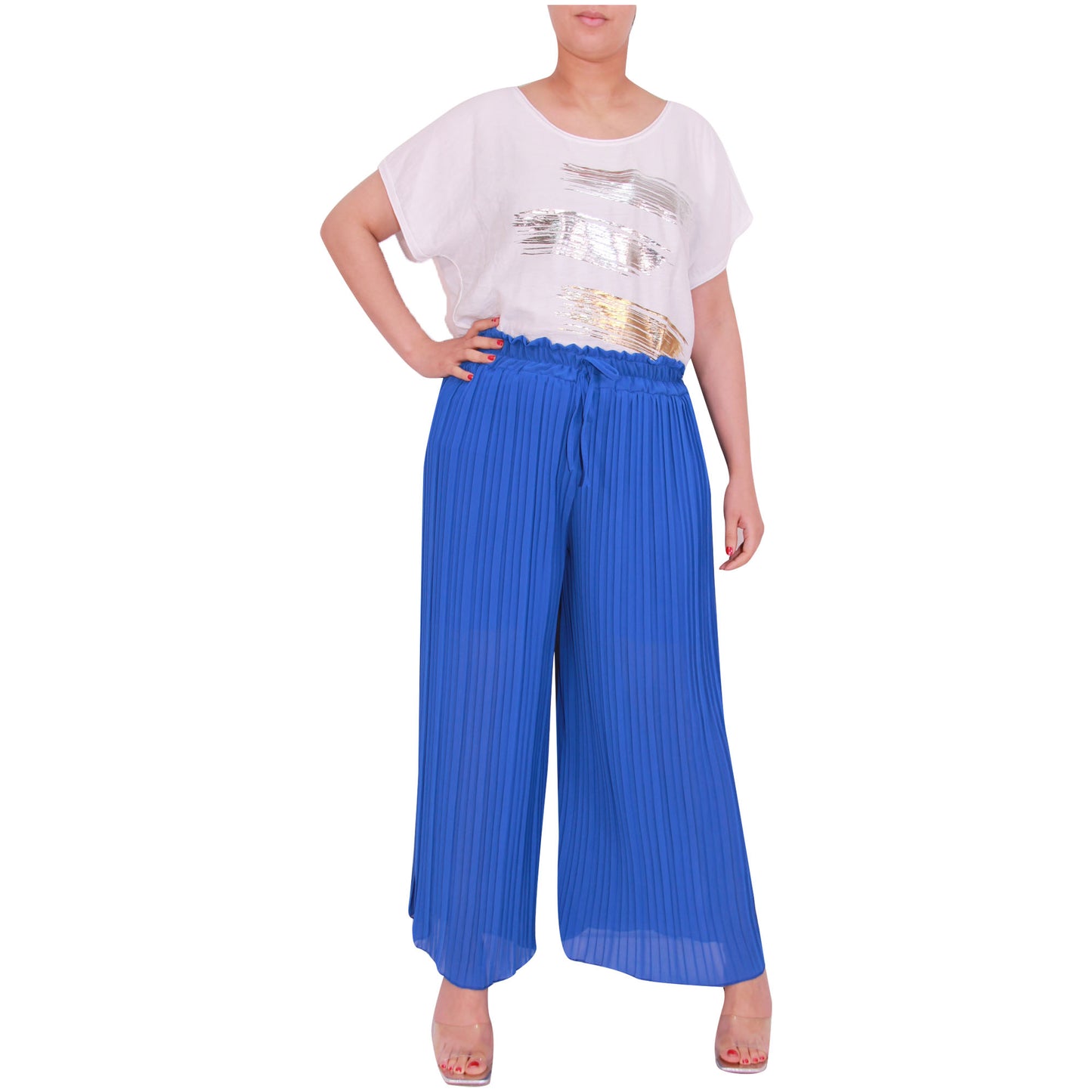 Flowy and Chic: Women's Pleated Palazzo Pants with Wide Legs and Chiffon Fabric for Office and Casual Wear