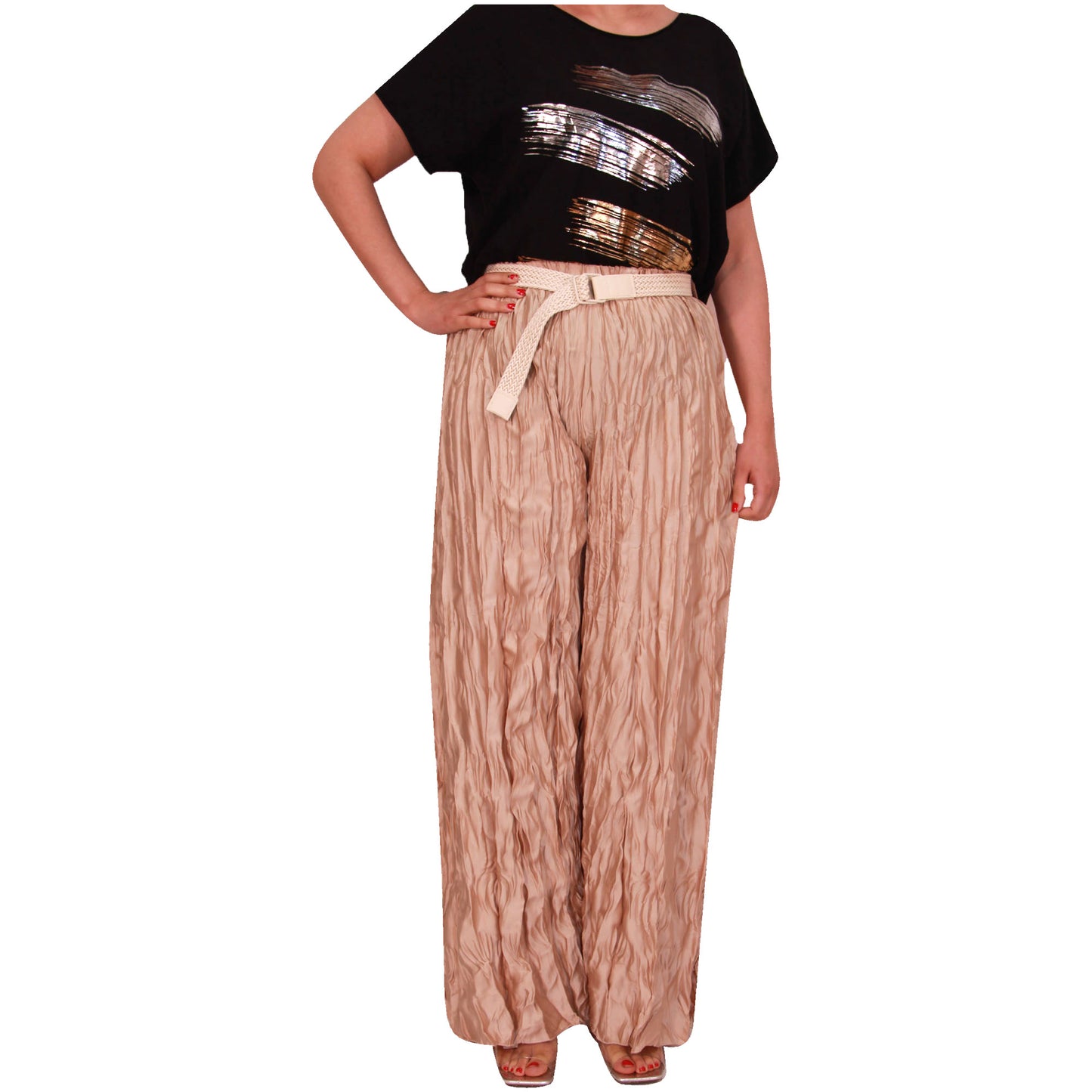 Crinkle Palazzo-broek voor dames met wijde pijpen