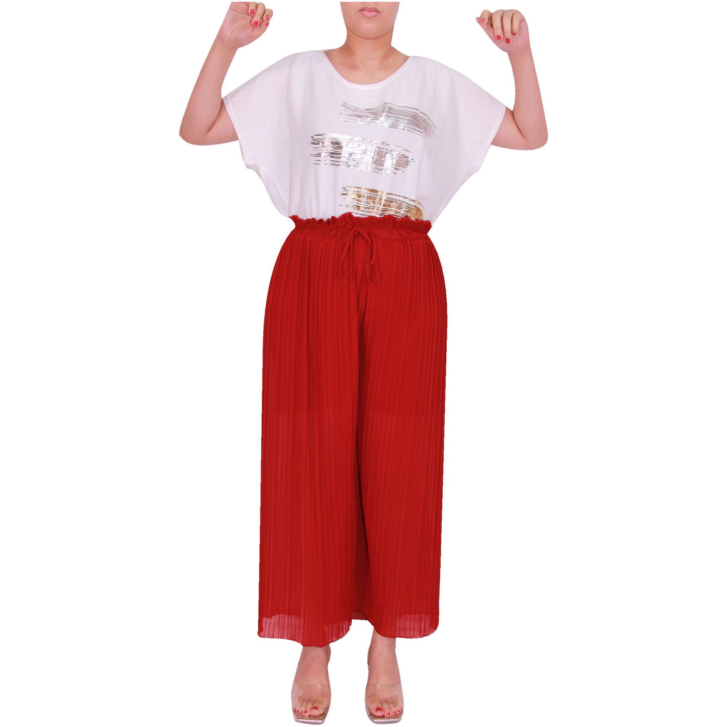 Flowy and Chic: Women's Pleated Palazzo Pants with Wide Legs and Chiffon Fabric for Office and Casual Wear