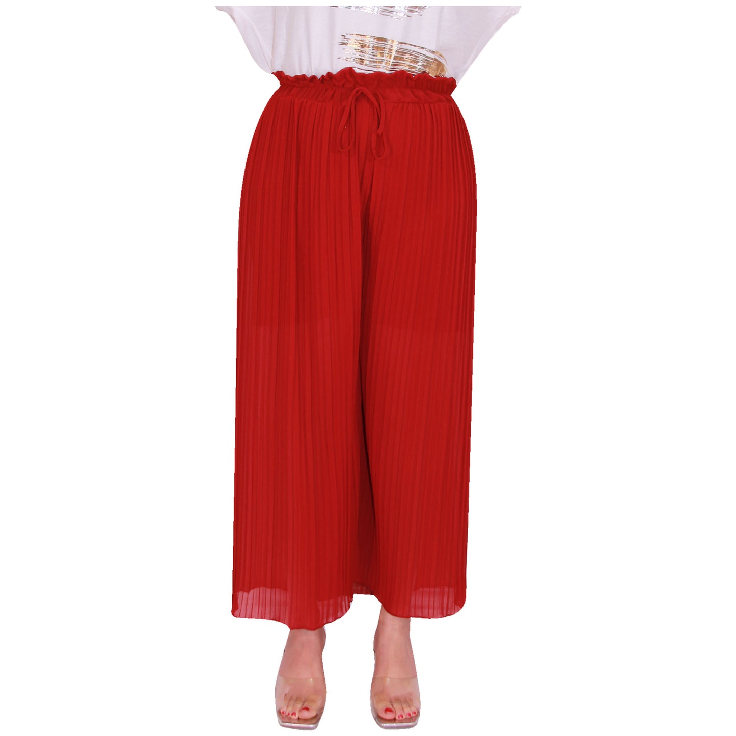 Flowy and Chic: Women's Pleated Palazzo Pants with Wide Legs and Chiffon Fabric for Office and Casual Wear