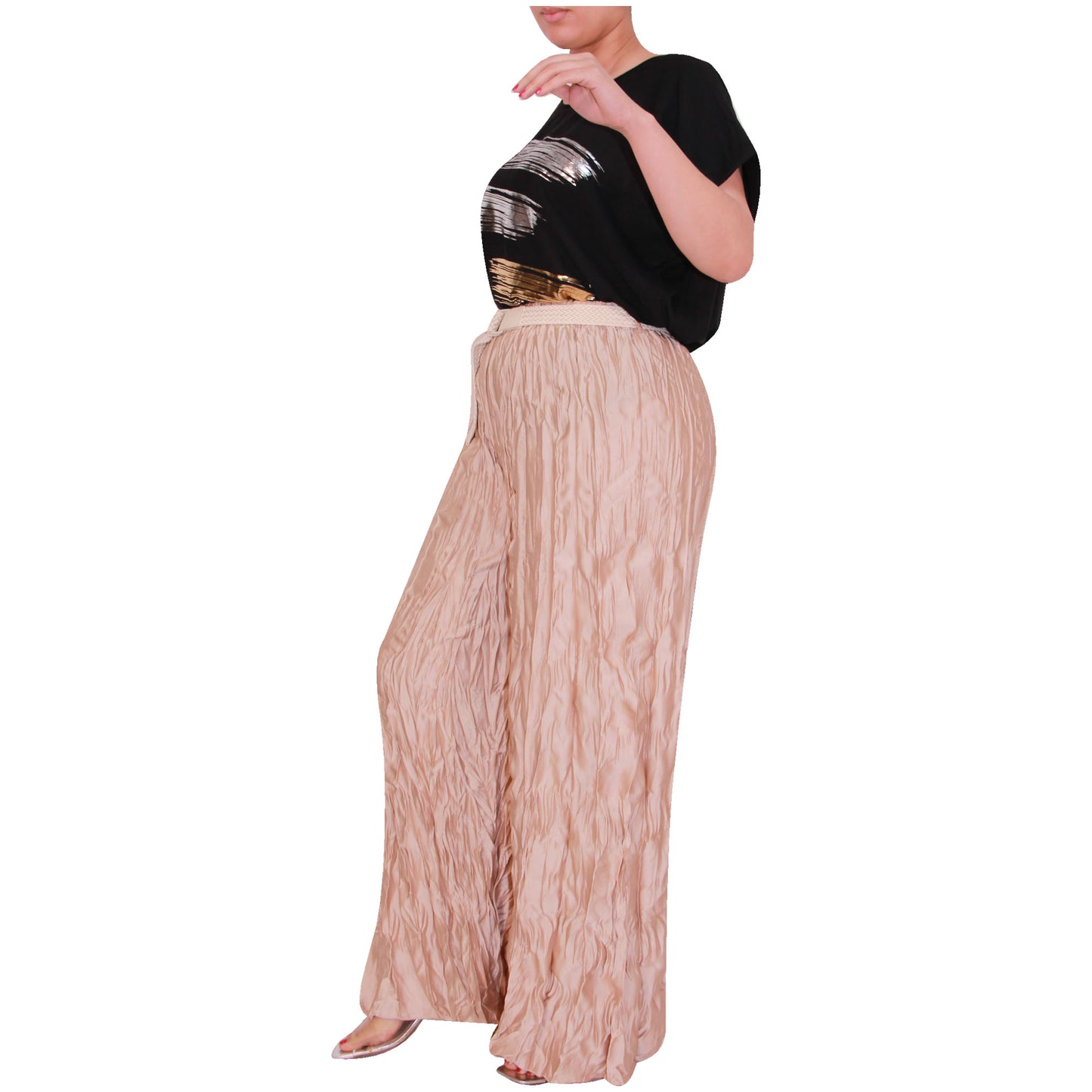 Crinkle Palazzo-broek voor dames met wijde pijpen