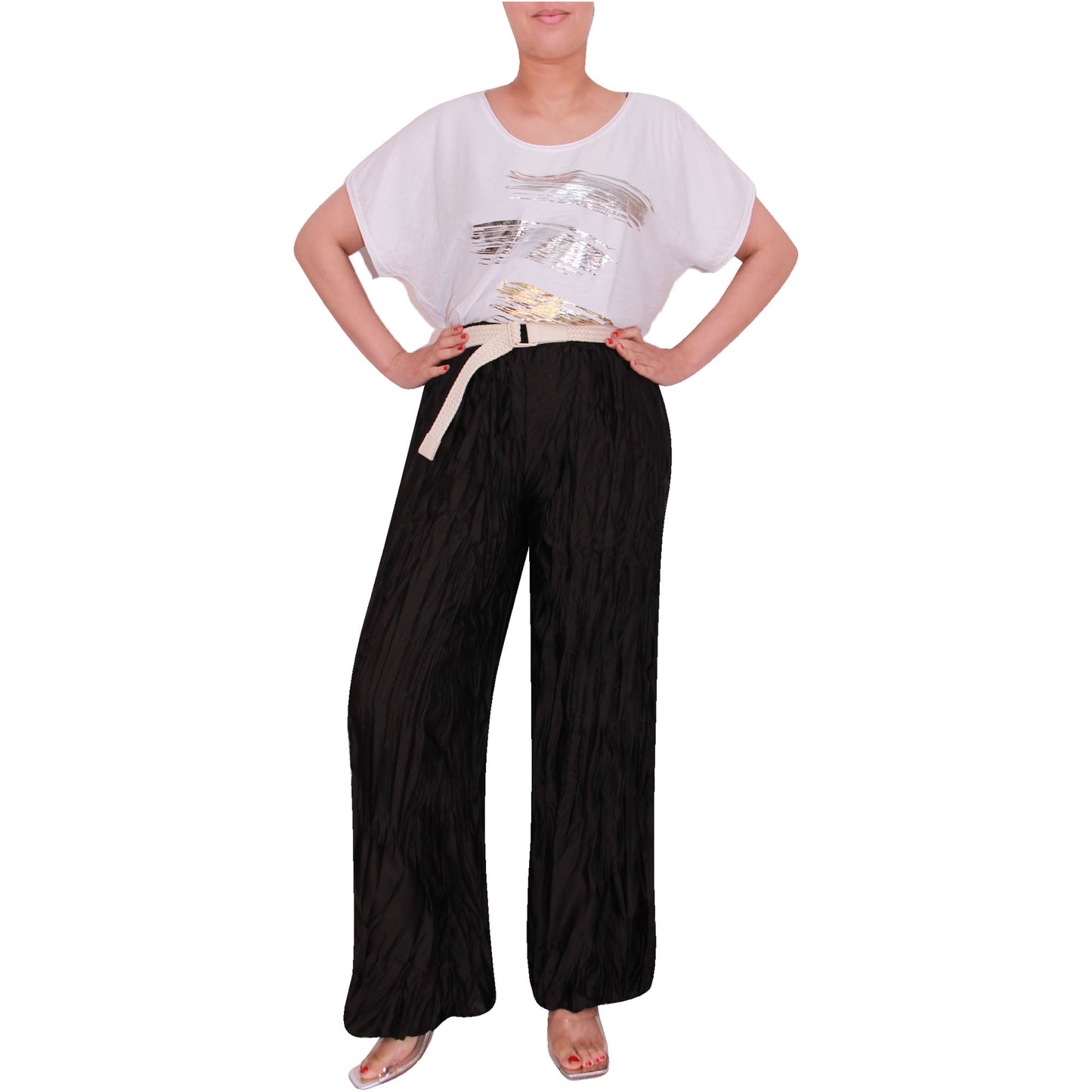 Crinkle Palazzo-broek voor dames met wijde pijpen