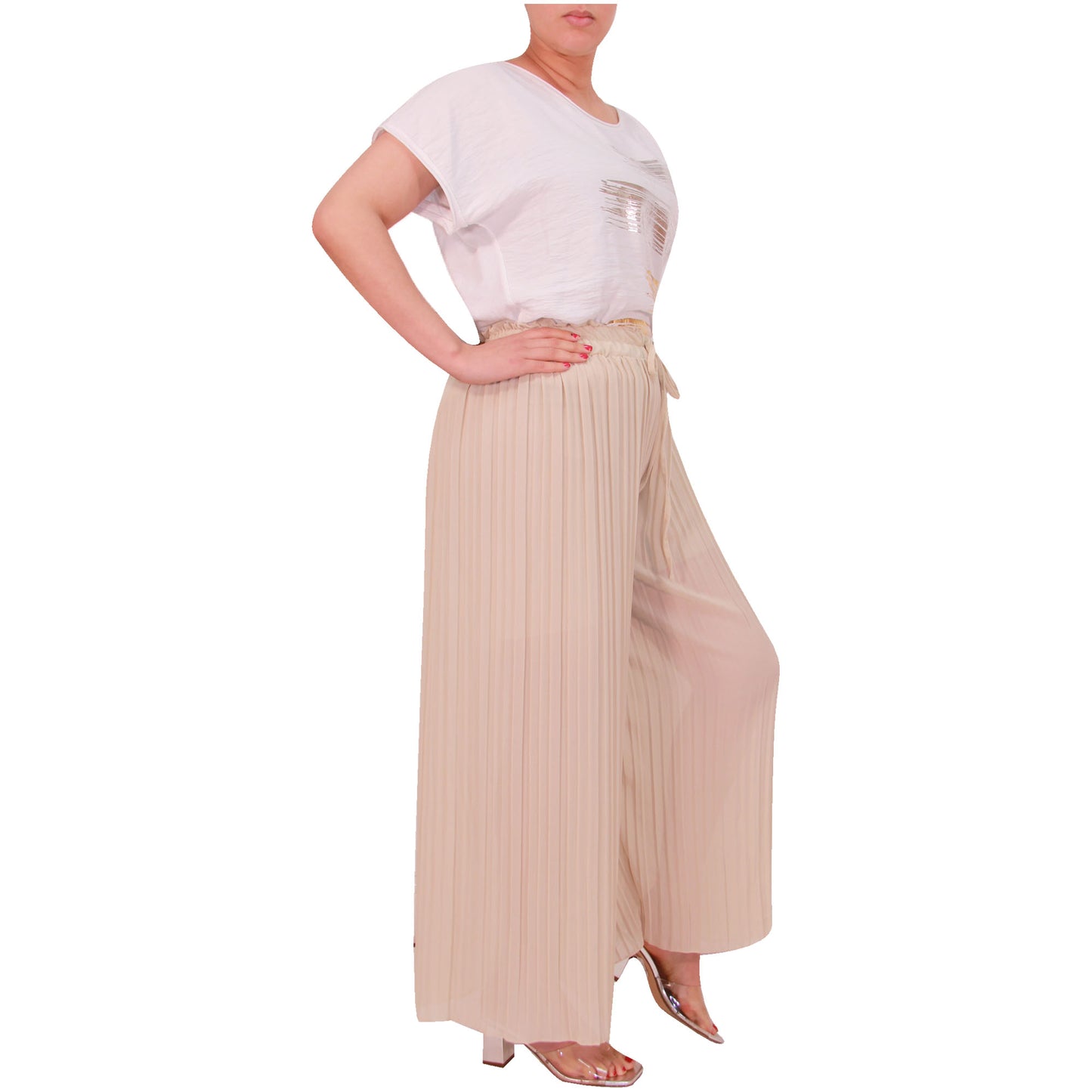 Flowy and Chic: Women's Pleated Palazzo Pants with Wide Legs and Chiffon Fabric for Office and Casual Wear