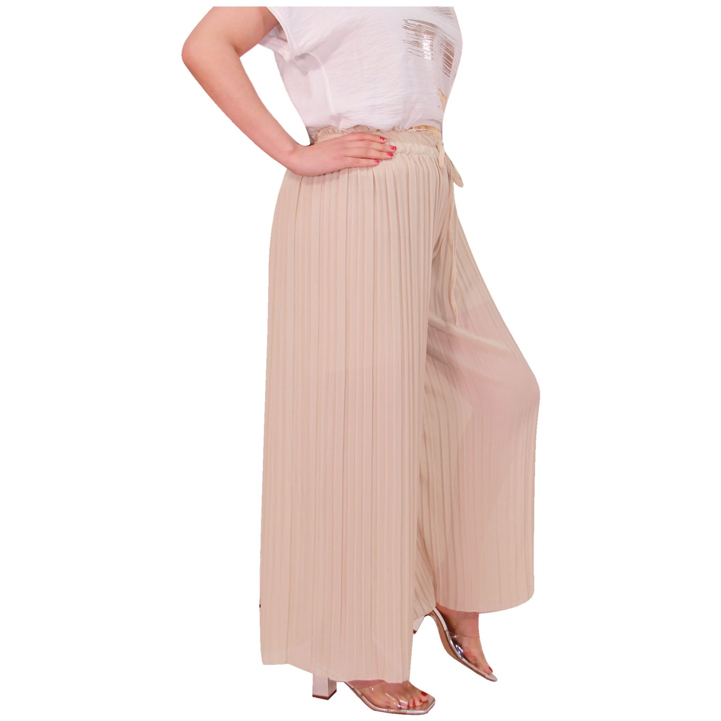 Flowy and Chic: Women's Pleated Palazzo Pants with Wide Legs and Chiffon Fabric for Office and Casual Wear