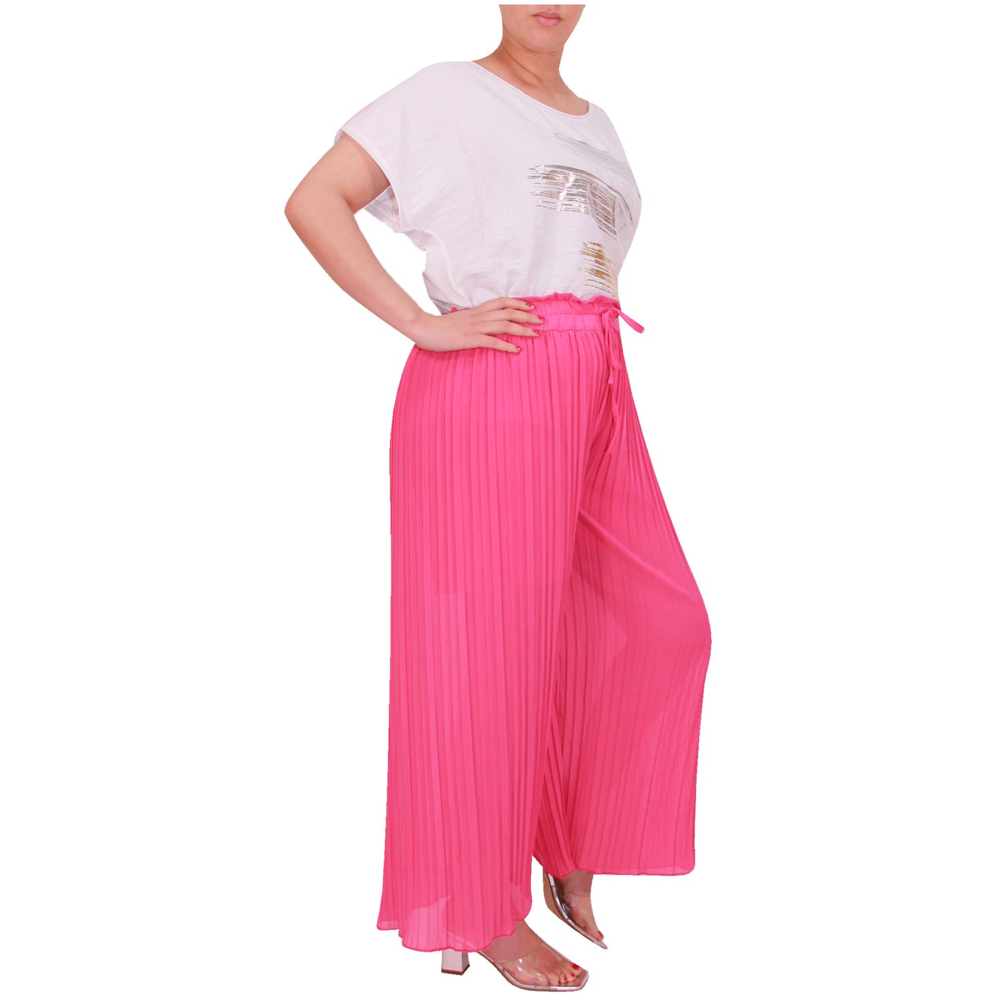 Flowy and Chic: Women's Pleated Palazzo Pants with Wide Legs and Chiffon Fabric for Office and Casual Wear