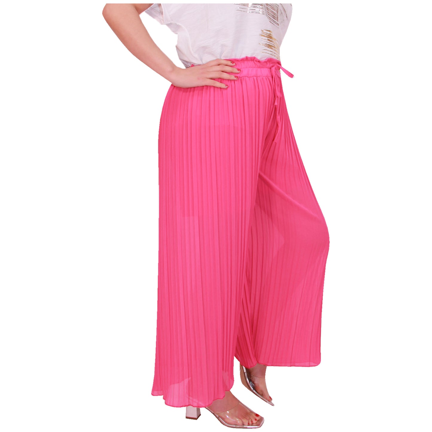 Flowy and Chic: Women's Pleated Palazzo Pants with Wide Legs and Chiffon Fabric for Office and Casual Wear