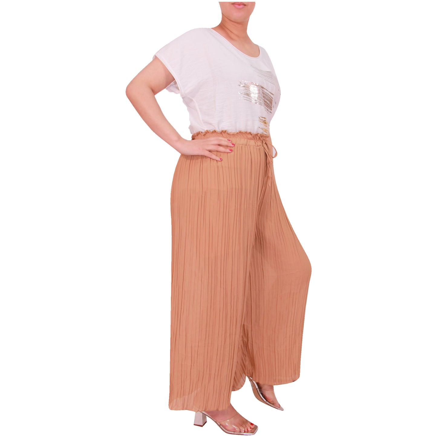 Flowy and Chic: Women's Pleated Palazzo Pants with Wide Legs and Chiffon Fabric for Office and Casual Wear