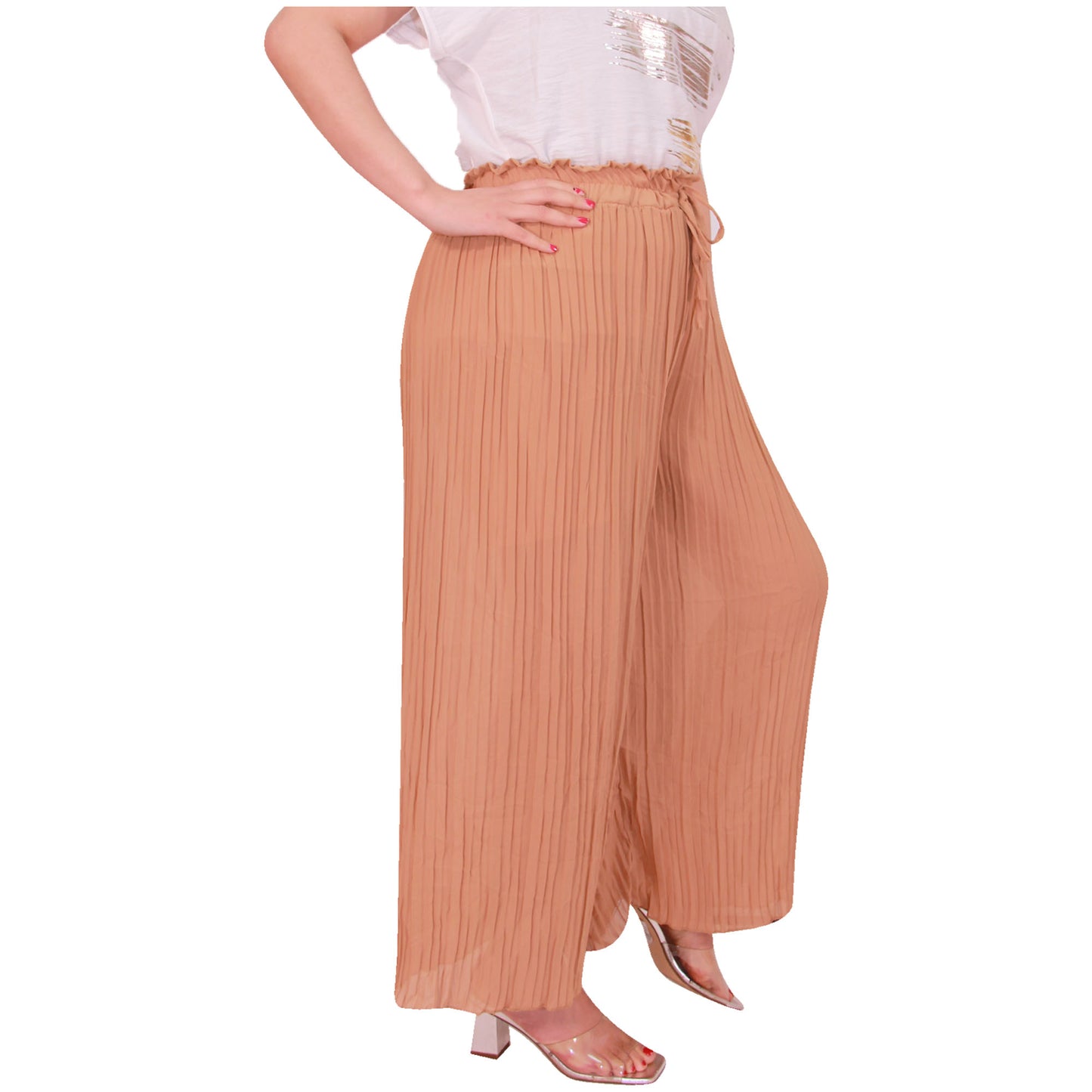 Flowy and Chic: Women's Pleated Palazzo Pants with Wide Legs and Chiffon Fabric for Office and Casual Wear