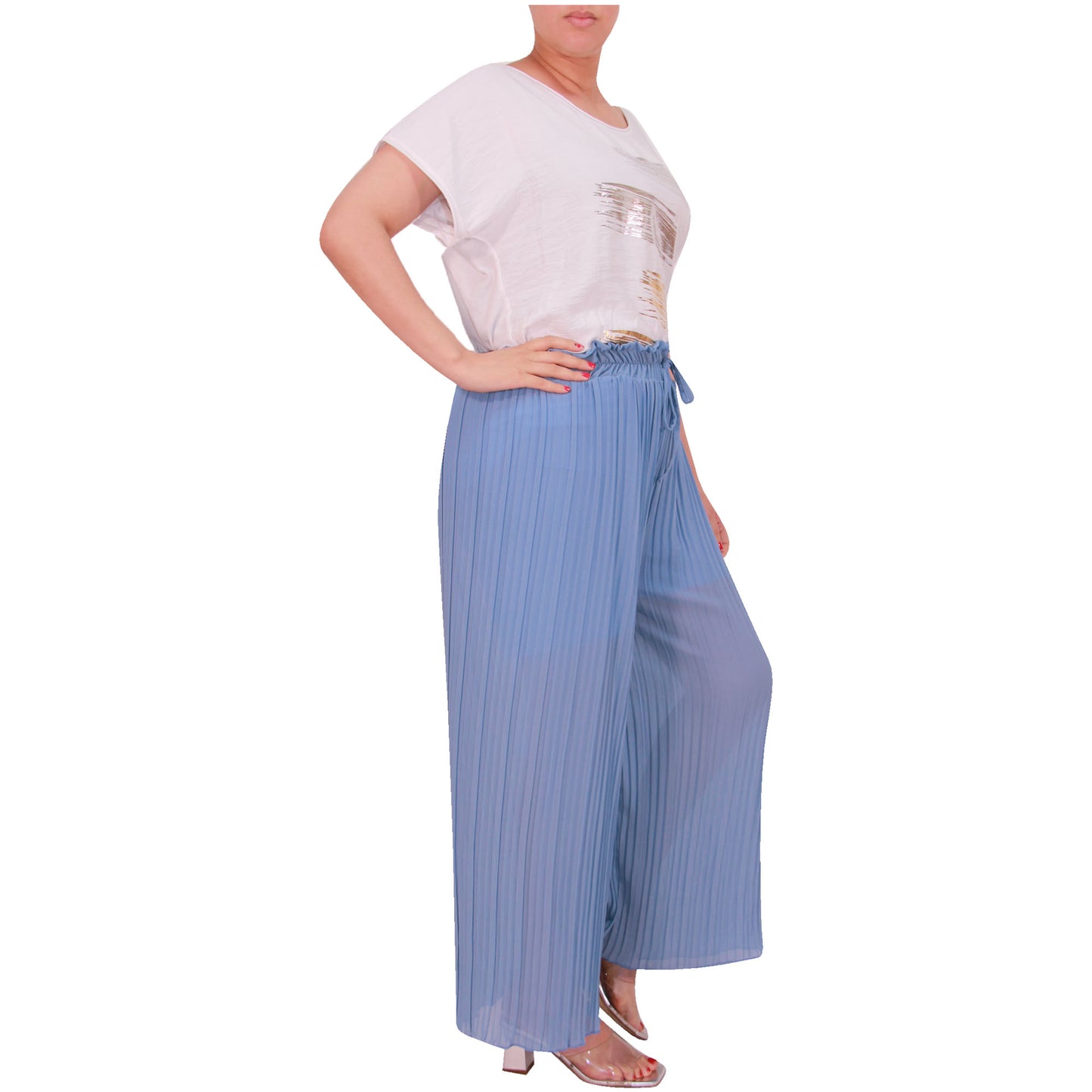 Flowy and Chic: Women's Pleated Palazzo Pants with Wide Legs and Chiffon Fabric for Office and Casual Wear