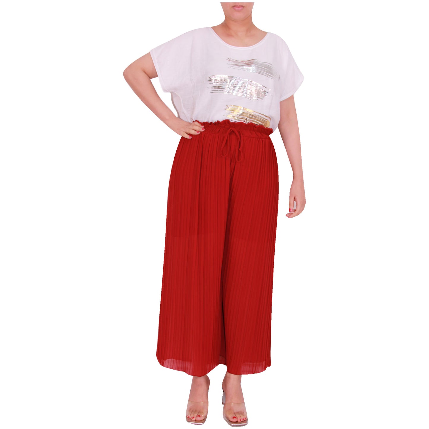 Flowy and Chic: Women's Pleated Palazzo Pants with Wide Legs and Chiffon Fabric for Office and Casual Wear