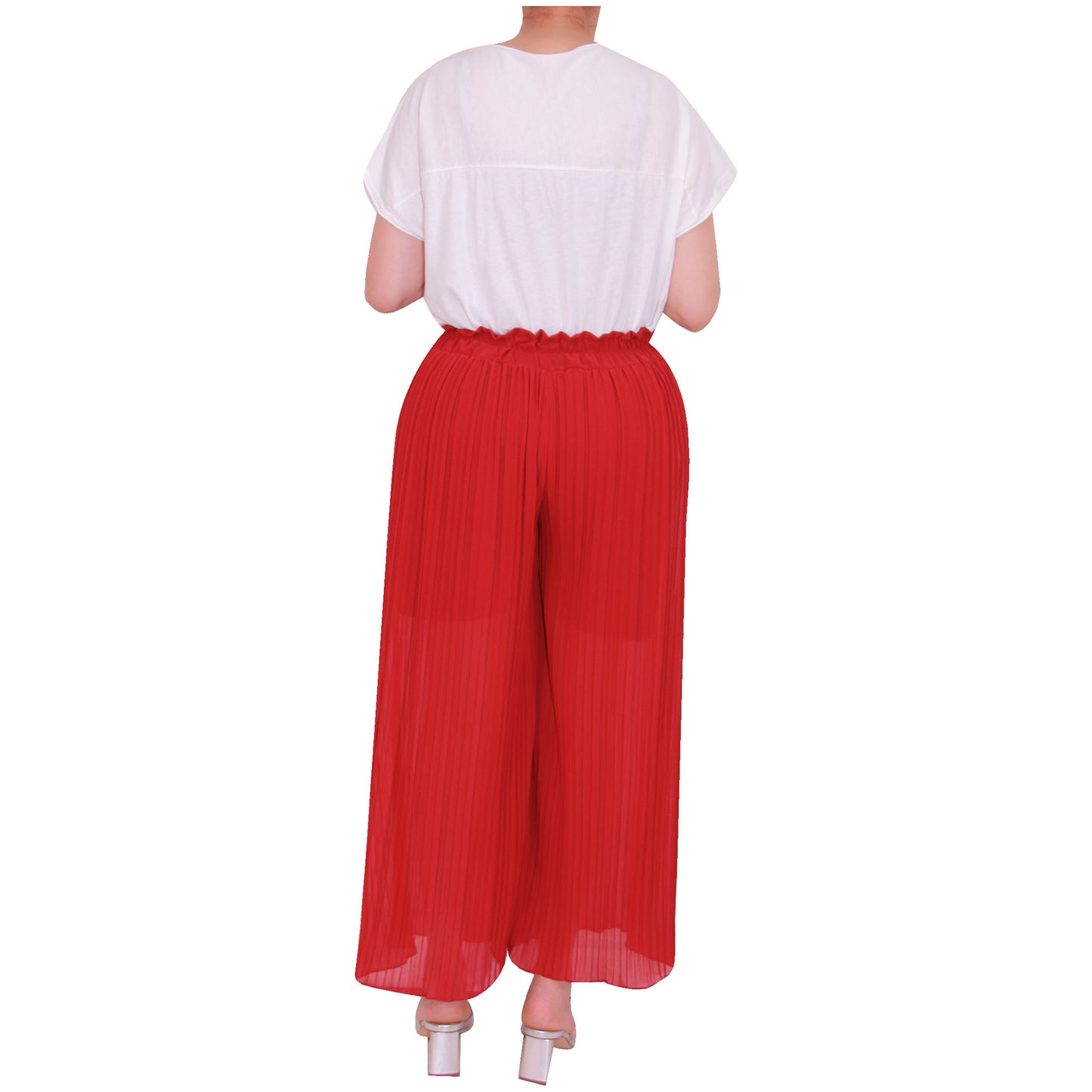 Flowy and Chic: Women's Pleated Palazzo Pants with Wide Legs and Chiffon Fabric for Office and Casual Wear