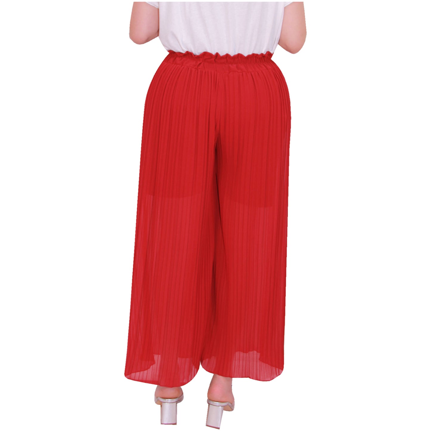 Flowy and Chic: Women's Pleated Palazzo Pants with Wide Legs and Chiffon Fabric for Office and Casual Wear
